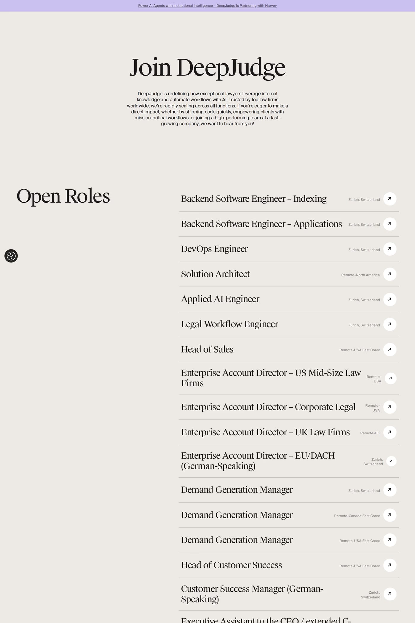 DeepJudge — screenshot of the careers page