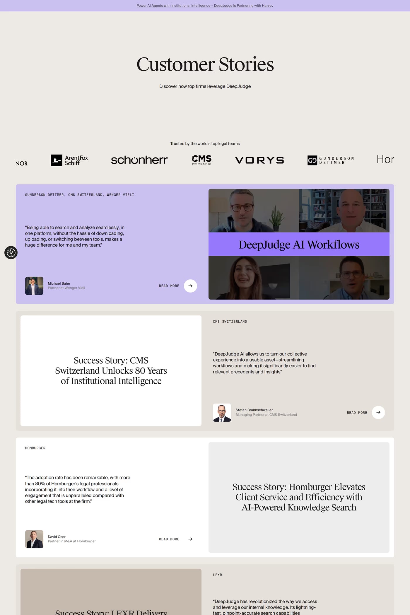 DeepJudge — screenshot of the case studies page