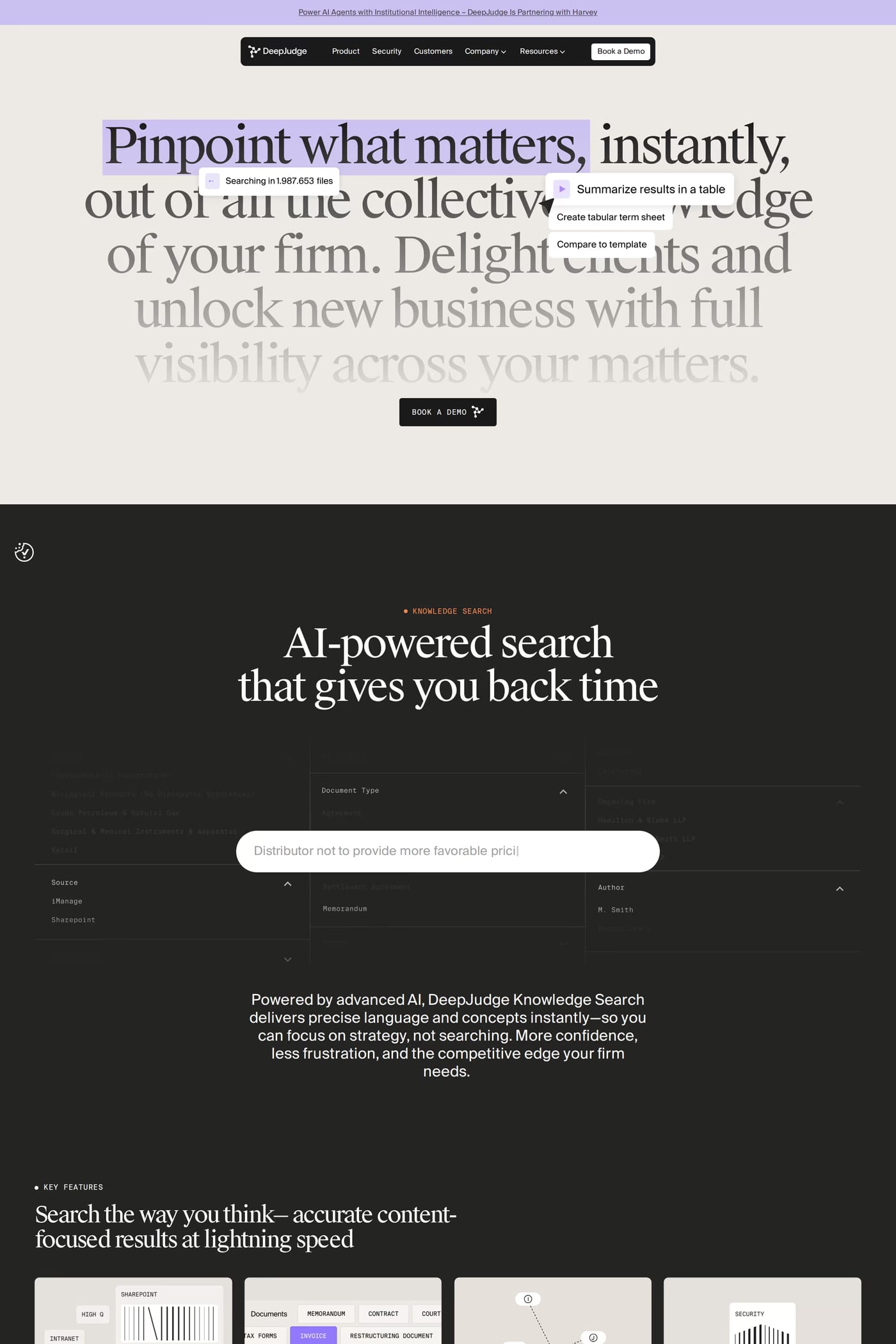 DeepJudge — screenshot of the features page