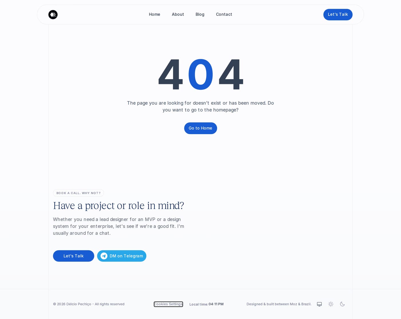Delcio Designs — screenshot of the 404 page