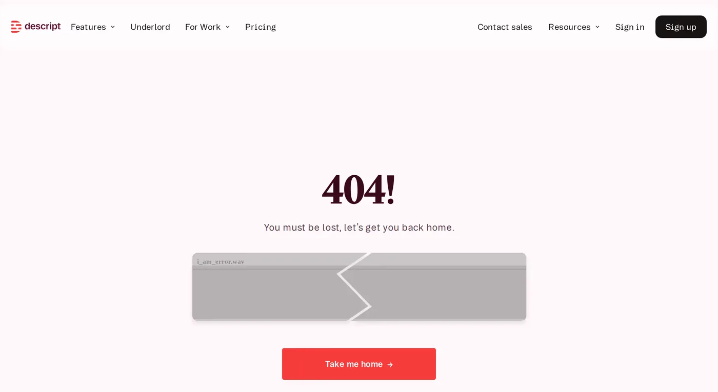 Descript — screenshot of the 404 page