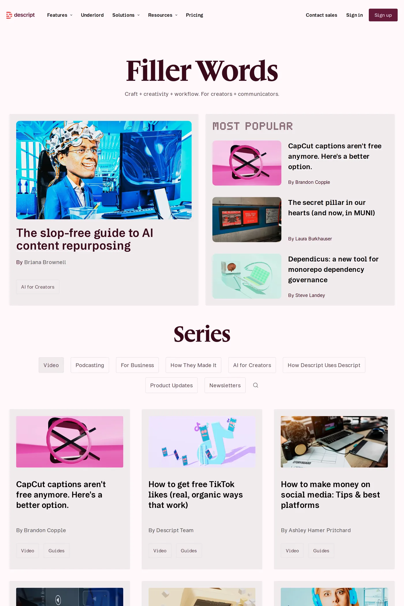 Descript — screenshot of the blog page