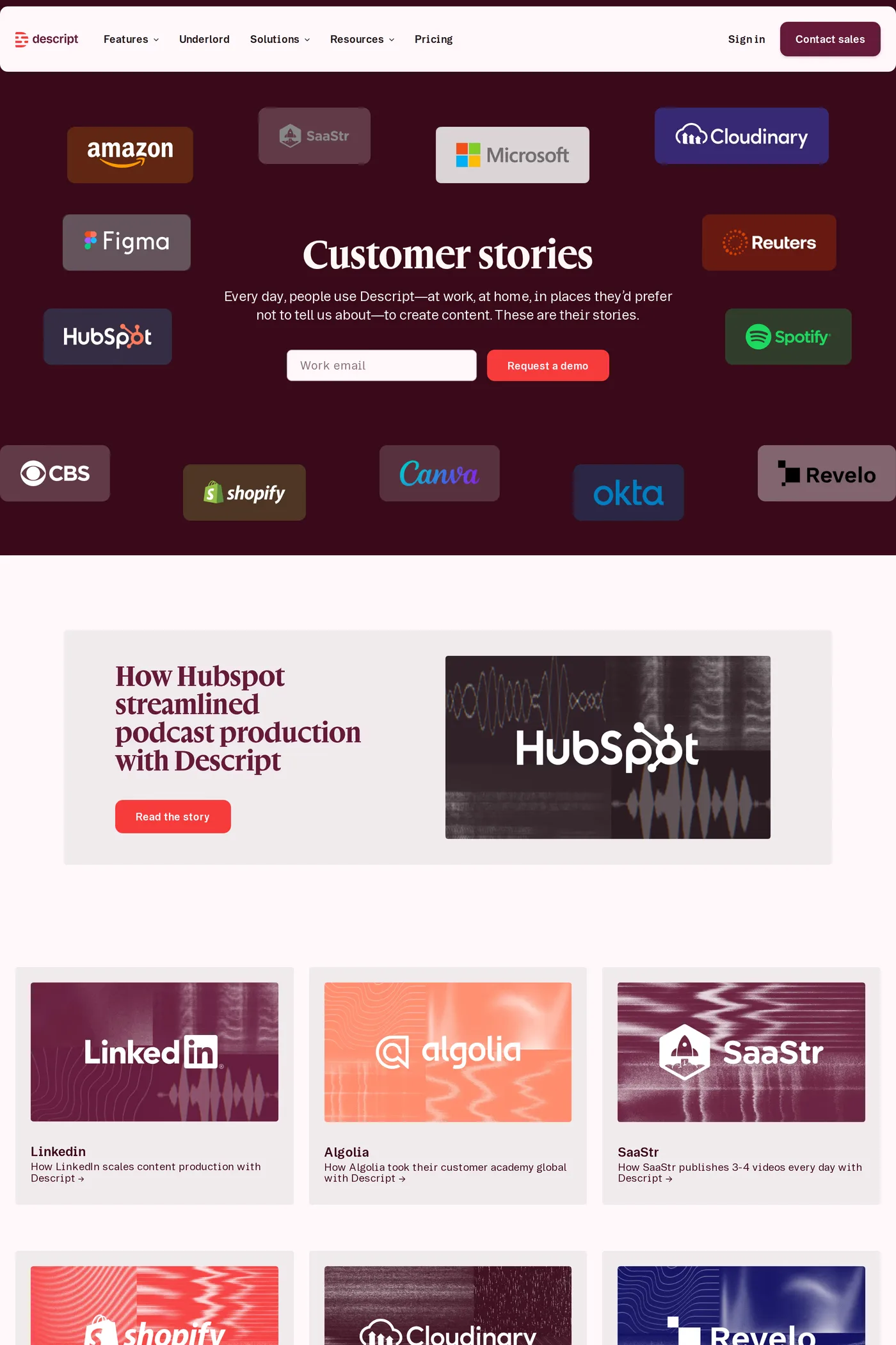 Descript — screenshot of the case studies page