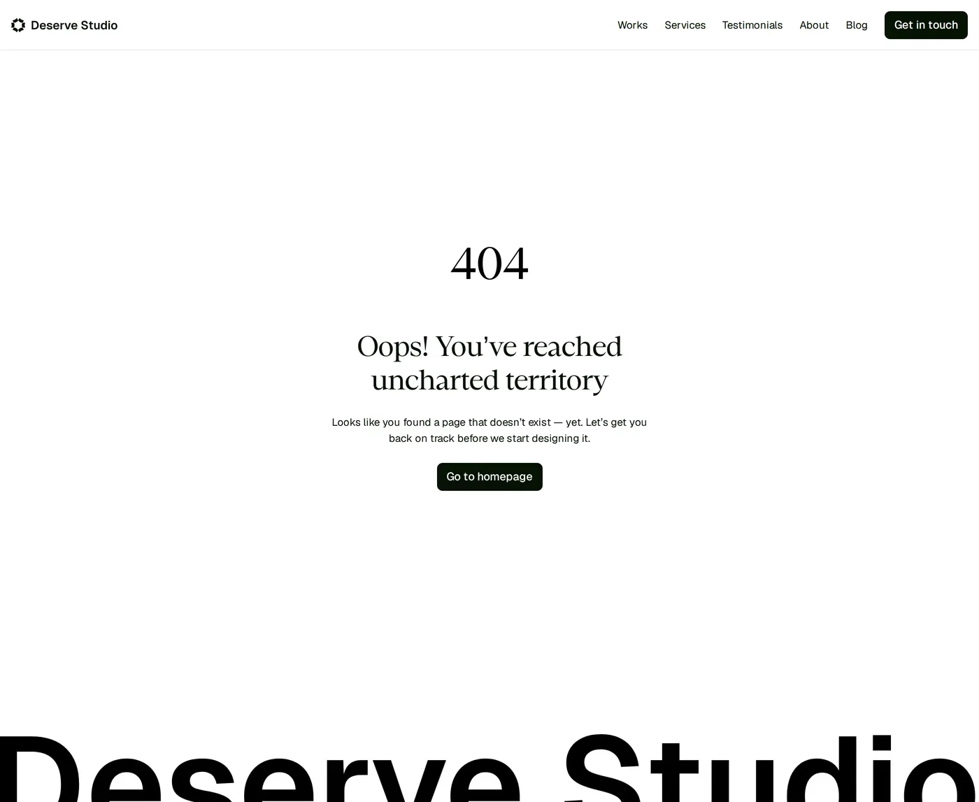 Deserve Studio — screenshot of the 404 page