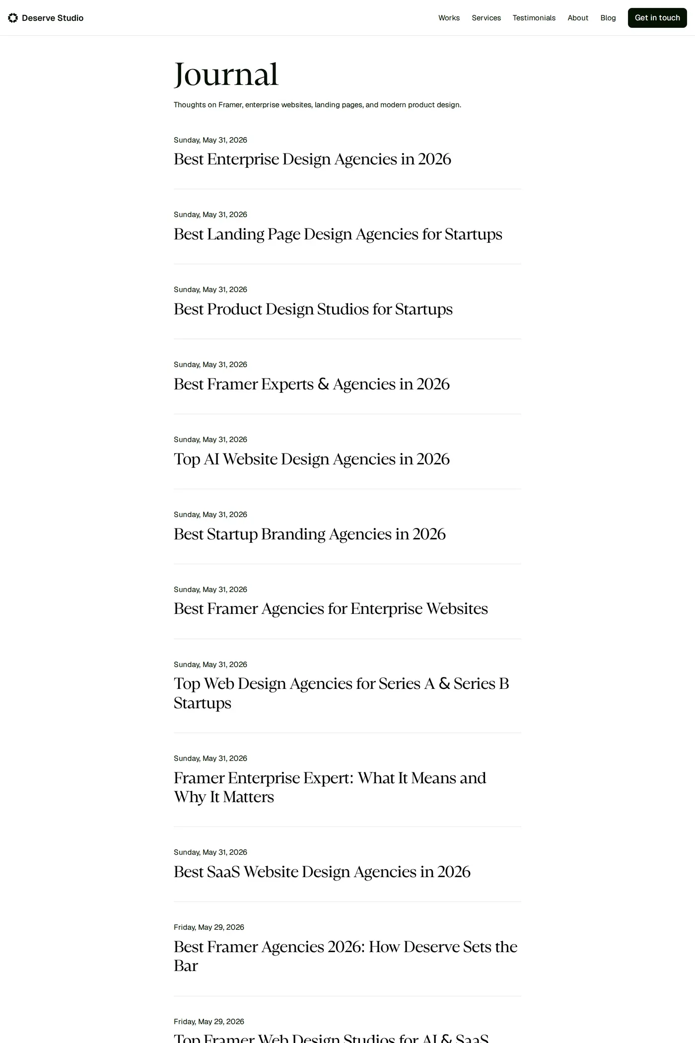 Deserve Studio — screenshot of the blog page