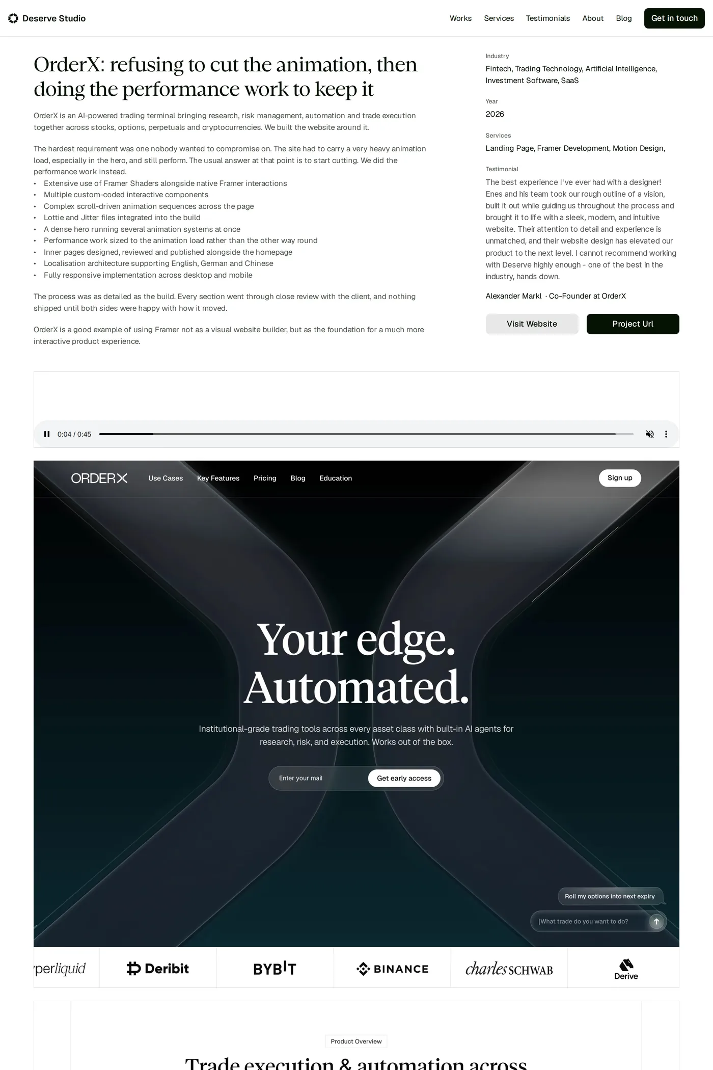 Deserve Studio — screenshot of the features page