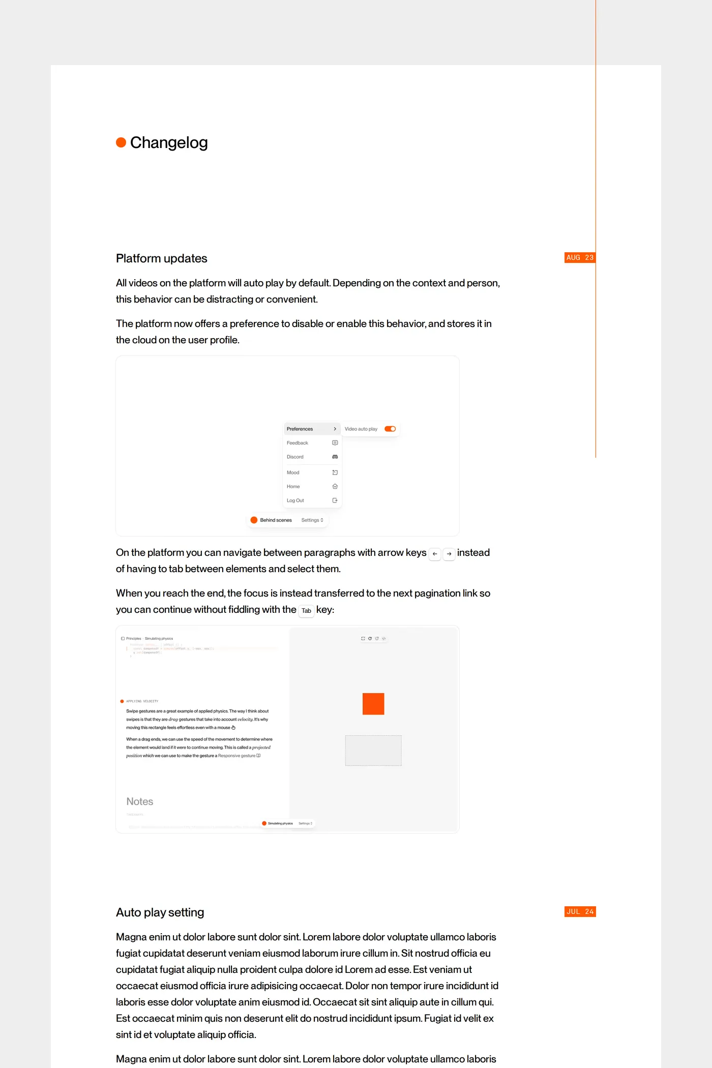 Devouring Details — screenshot of the changelog page