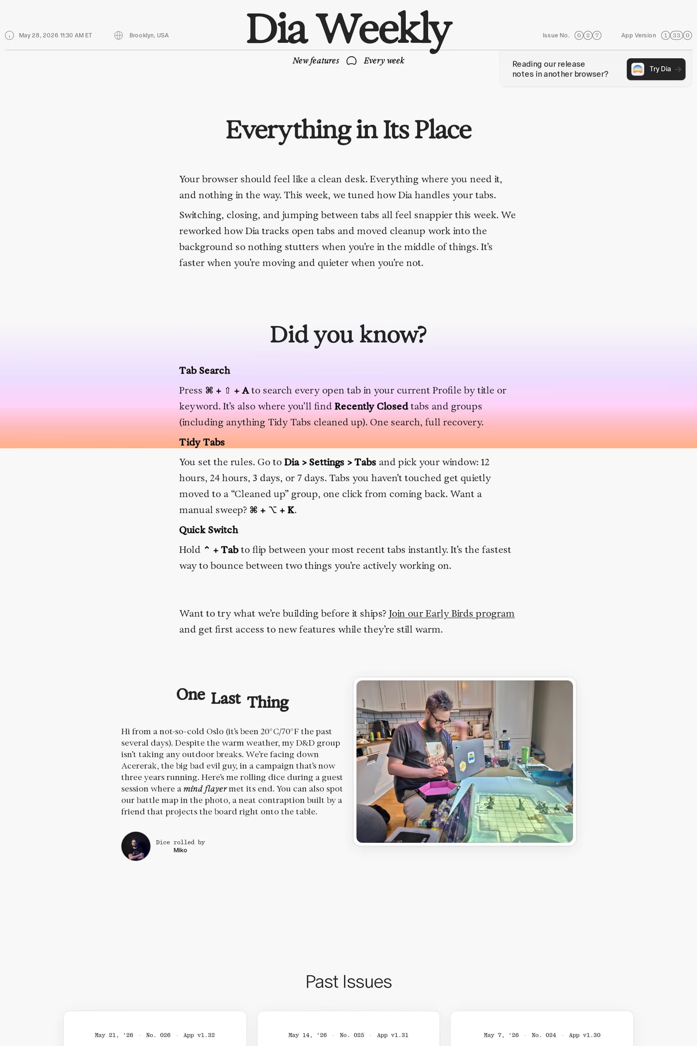 Dia blog page