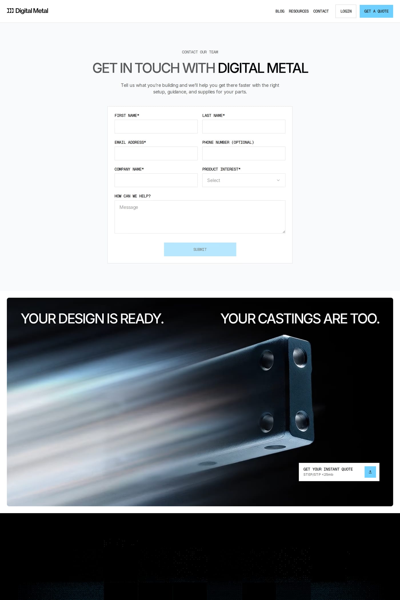 Digital Metal contact page
