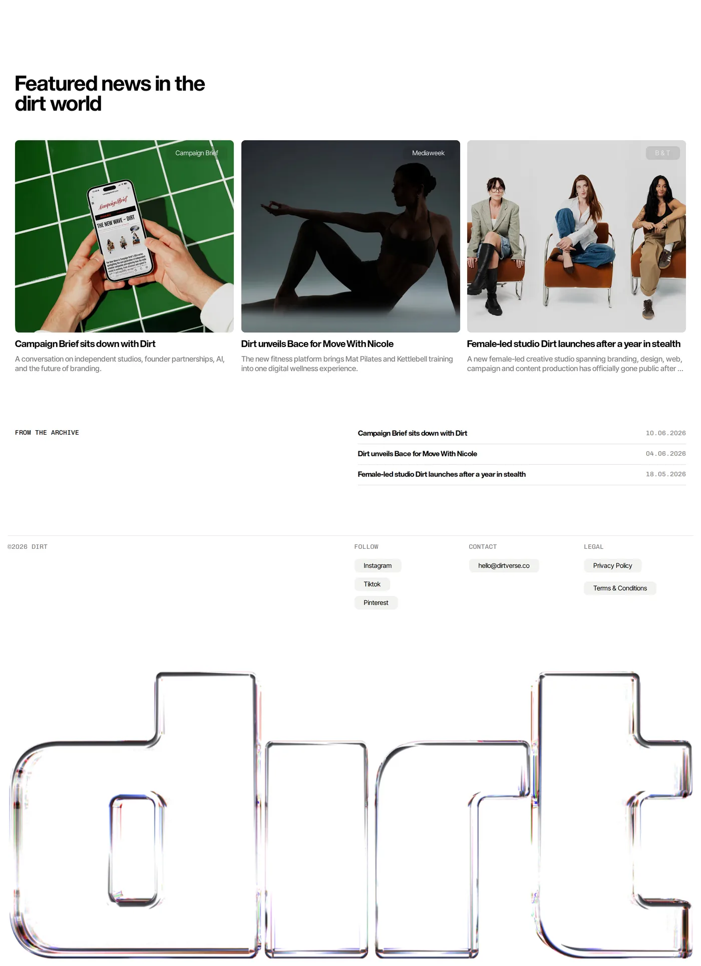 Dirt — screenshot of the blog page