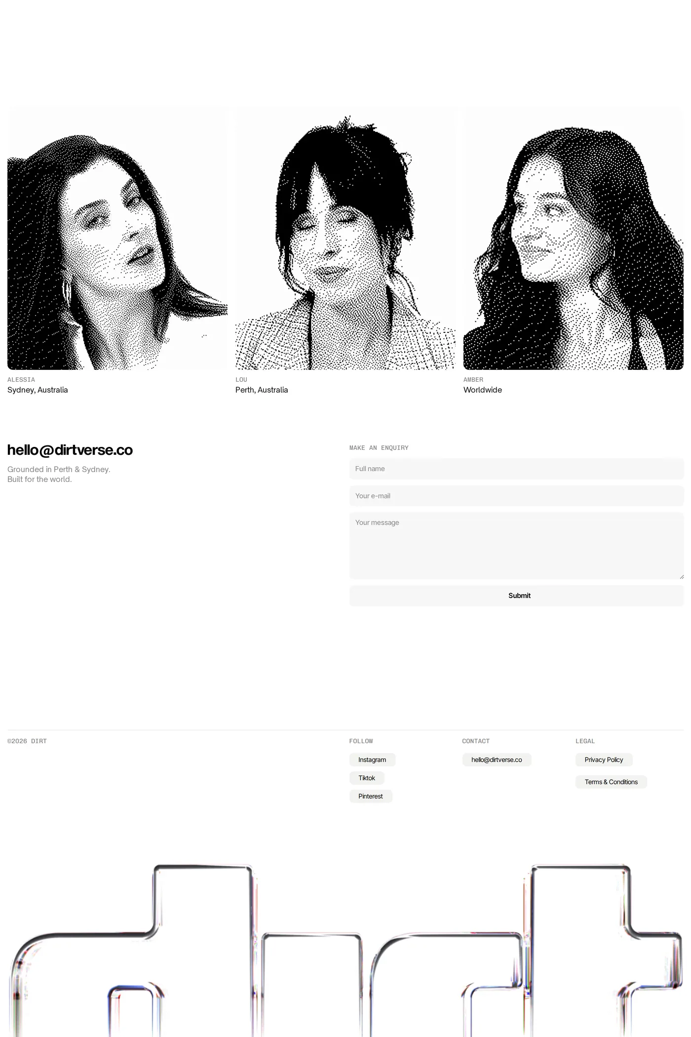 Dirt — screenshot of the contact page