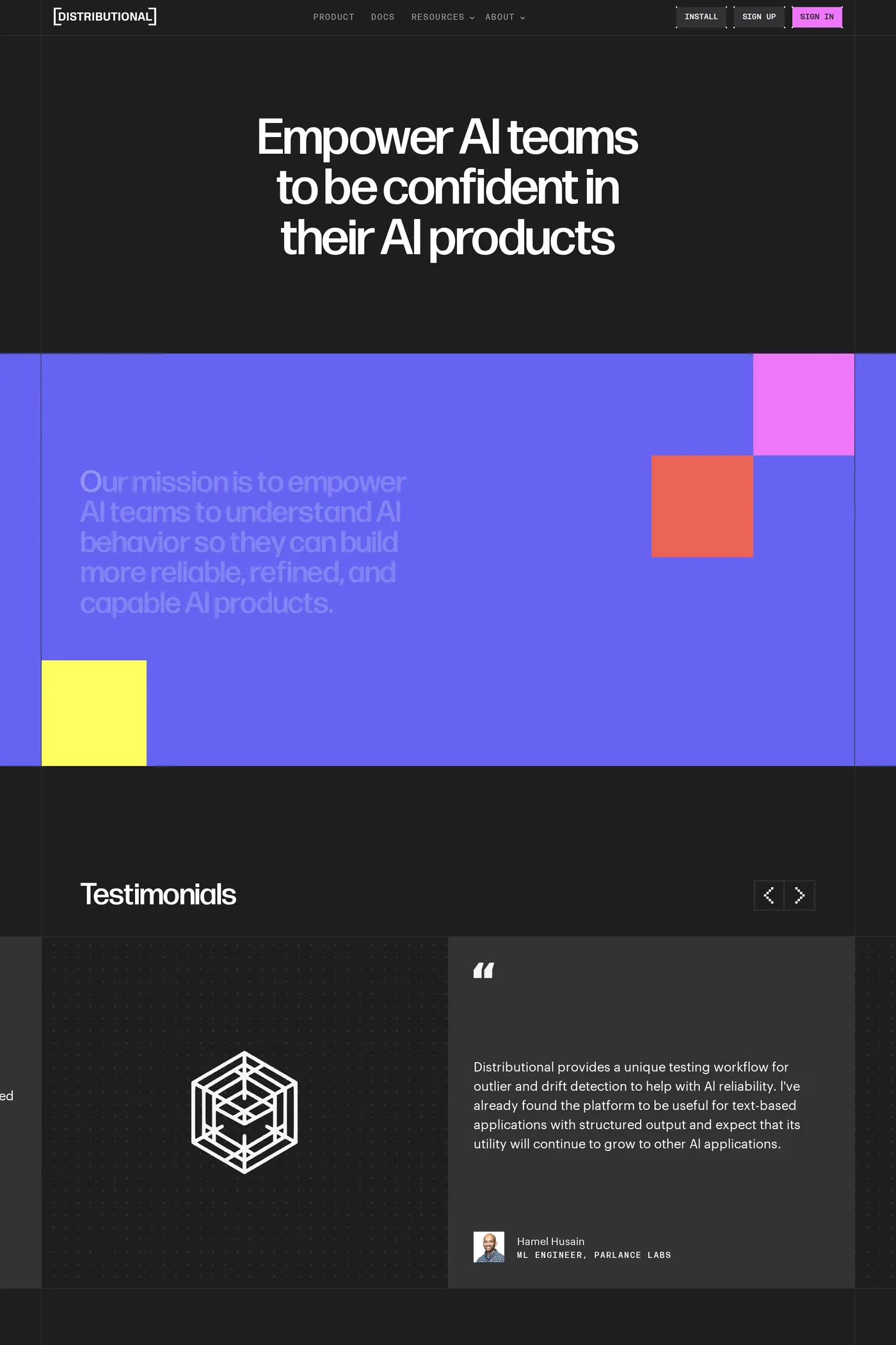 Distributional — screenshot of the about page