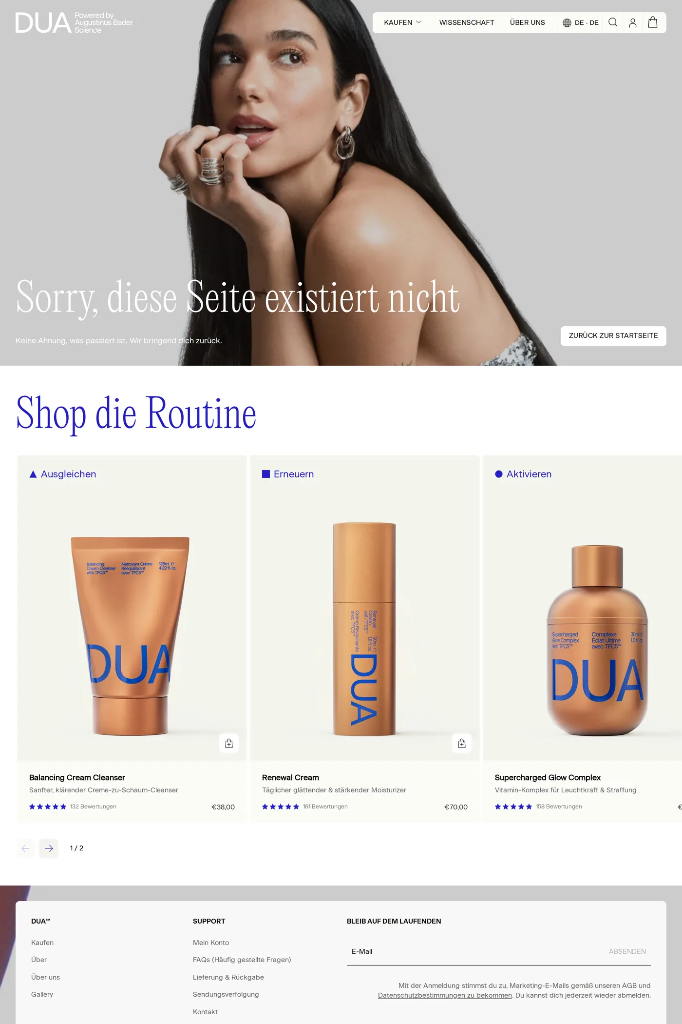 DUA™ — screenshot of the 404 page