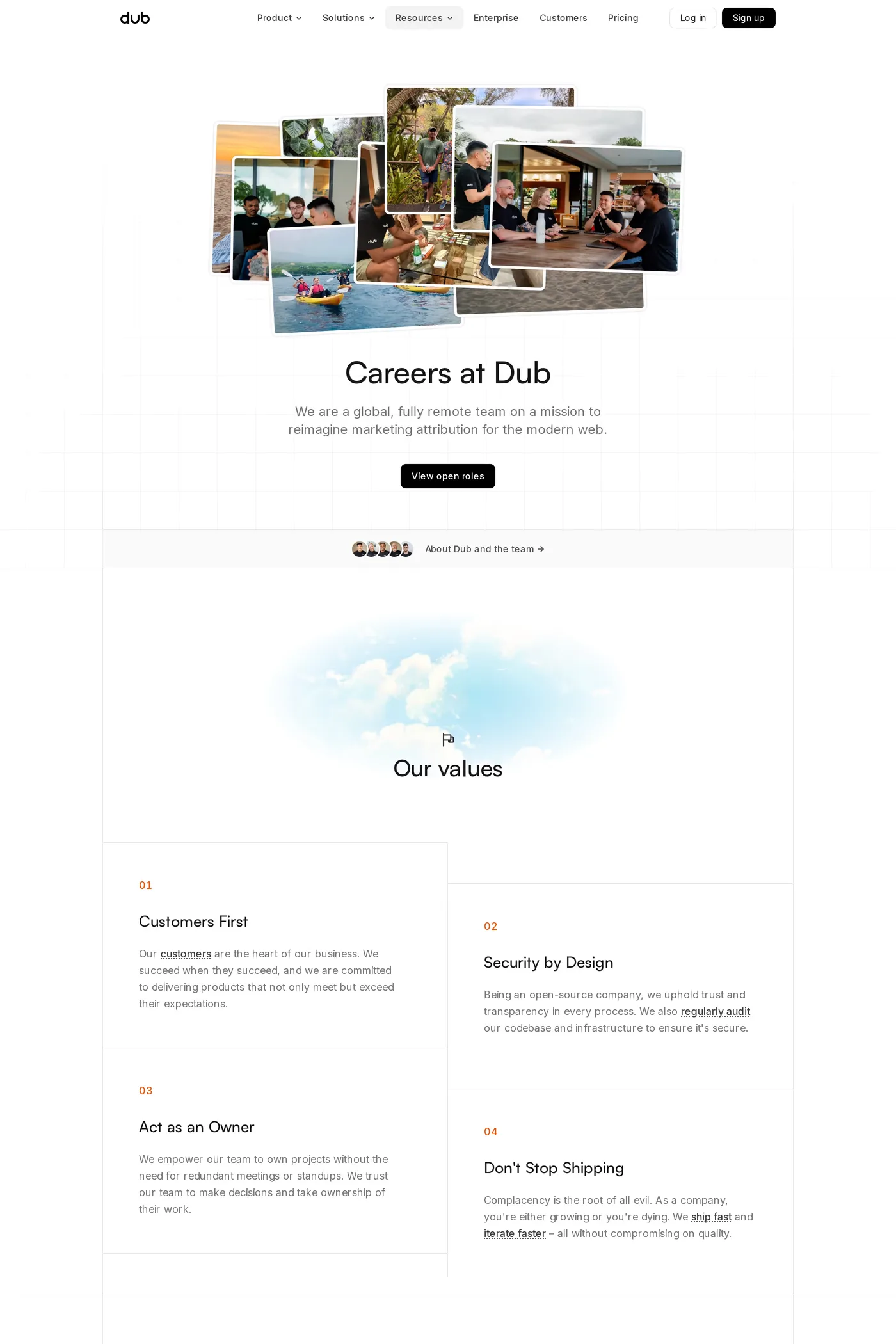 Dub — screenshot of the careers page