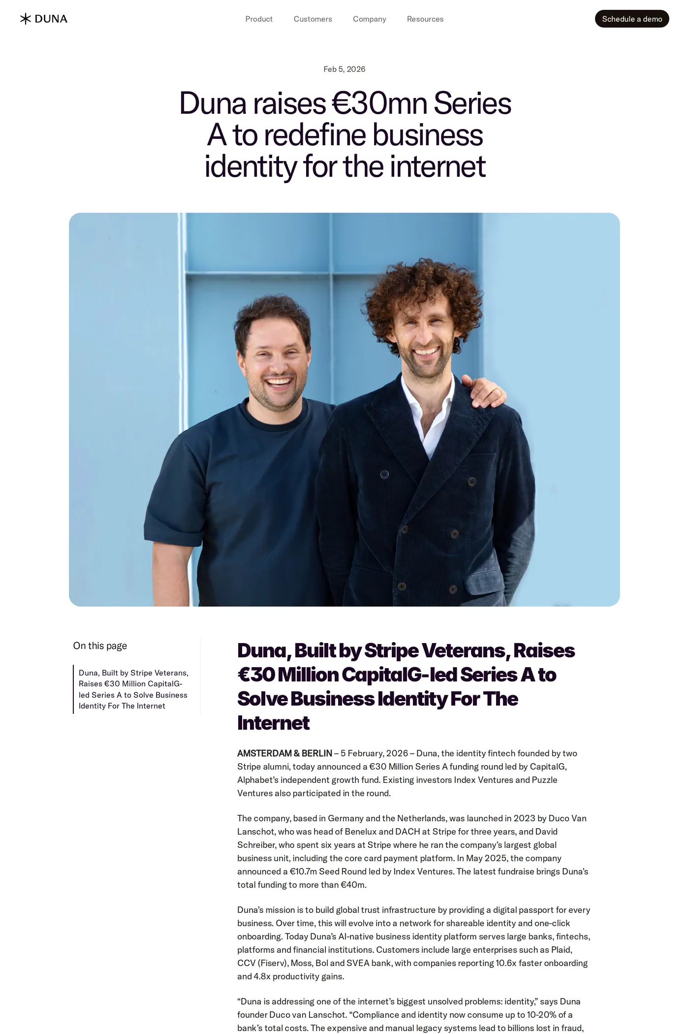 Duna — screenshot of the blog page