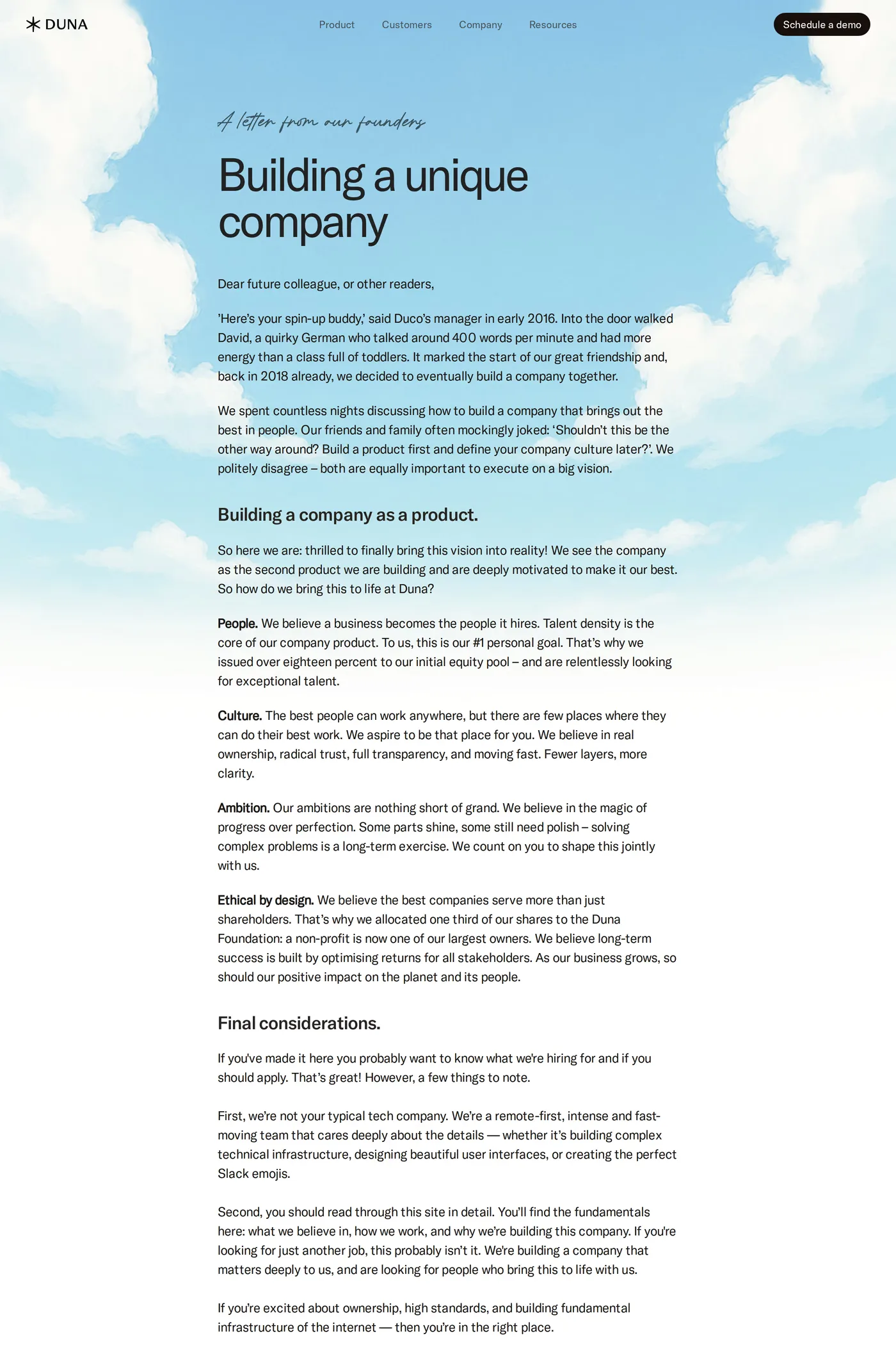 Duna — screenshot of the careers page