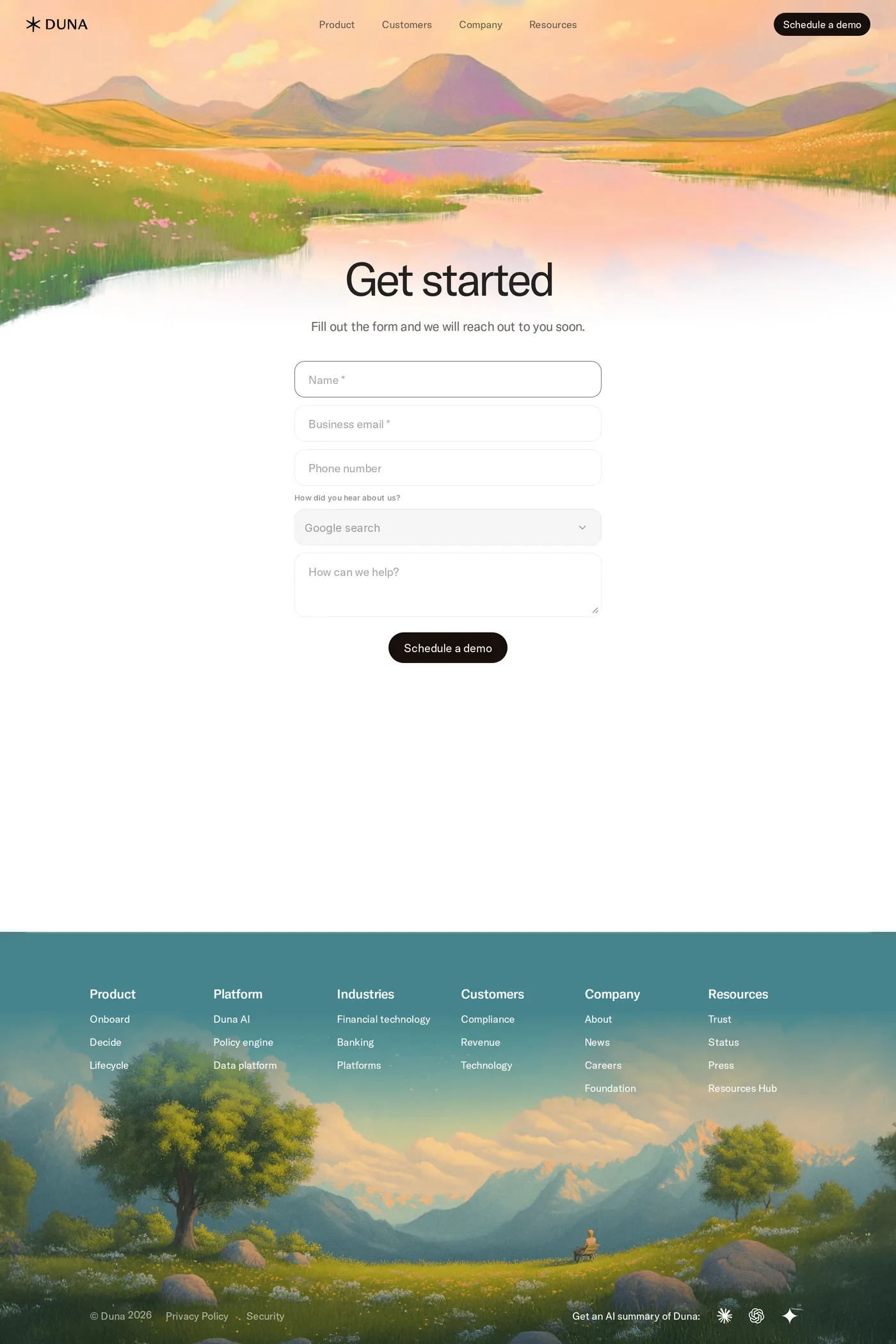 Duna — screenshot of the contact page