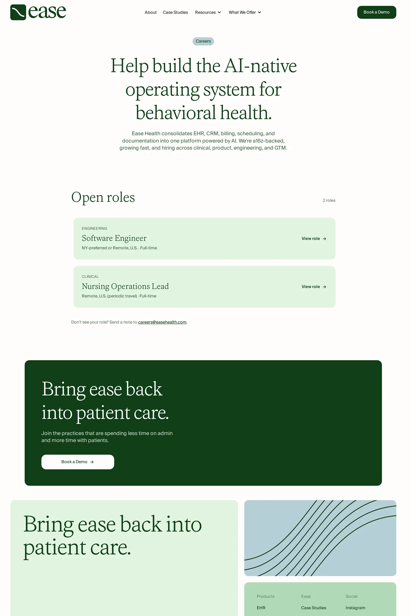 Ease Health — screenshot of the careers page