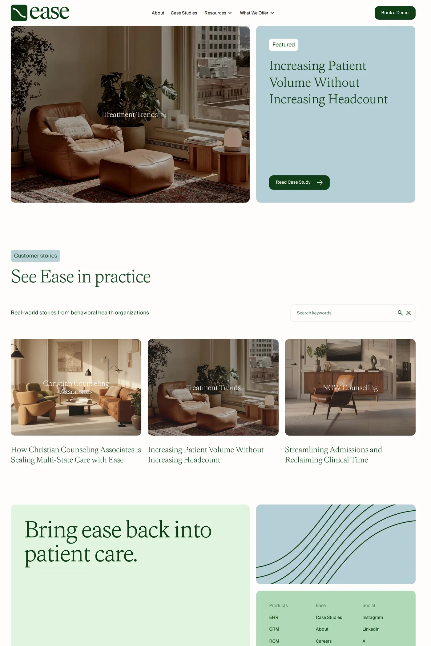 Ease Health — screenshot of the case studies page