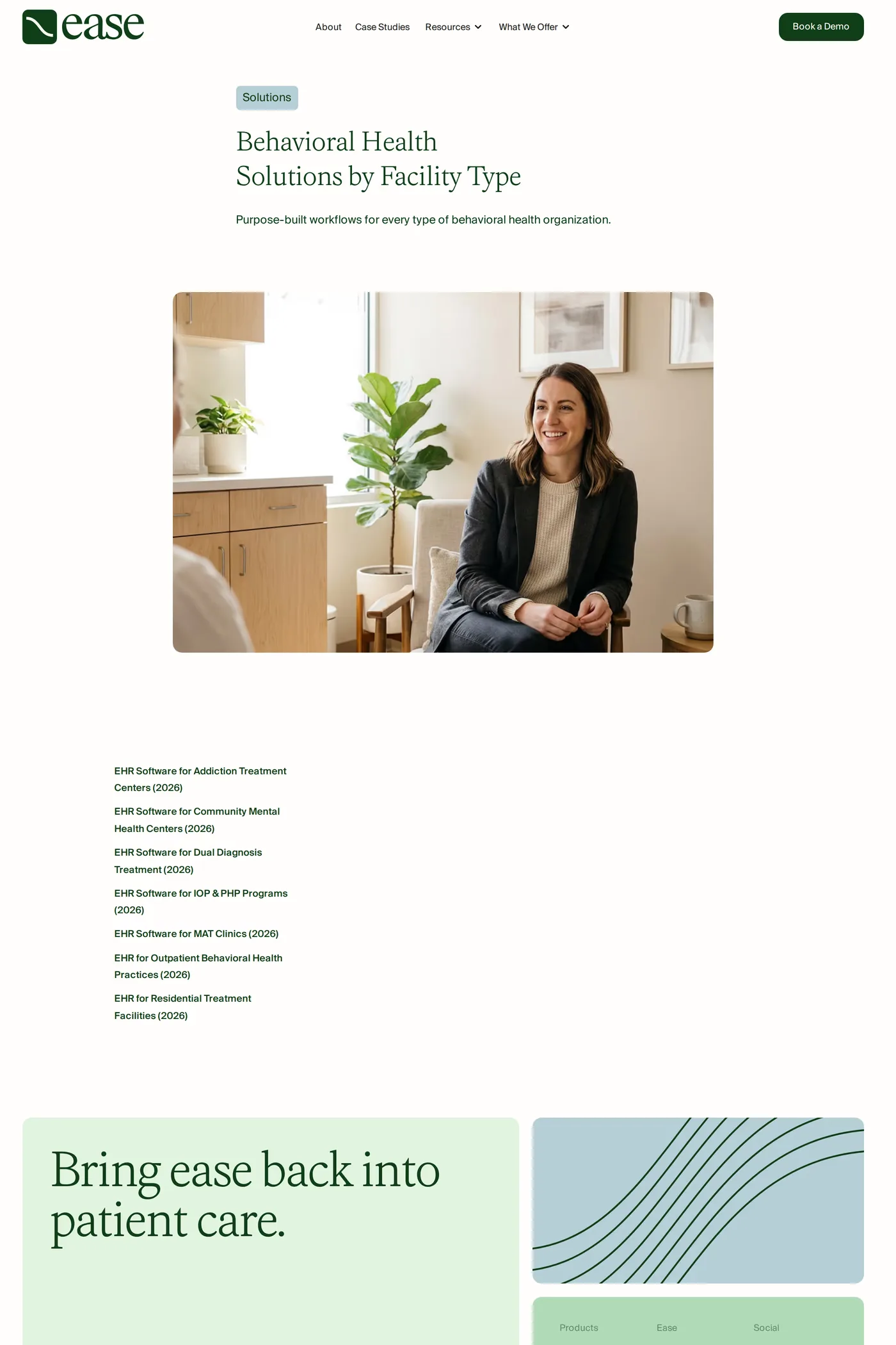 Ease Health — screenshot of the features page
