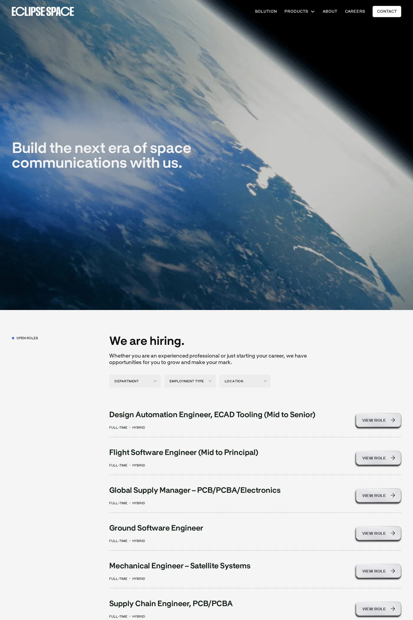 Eclipse Space — screenshot of the careers page