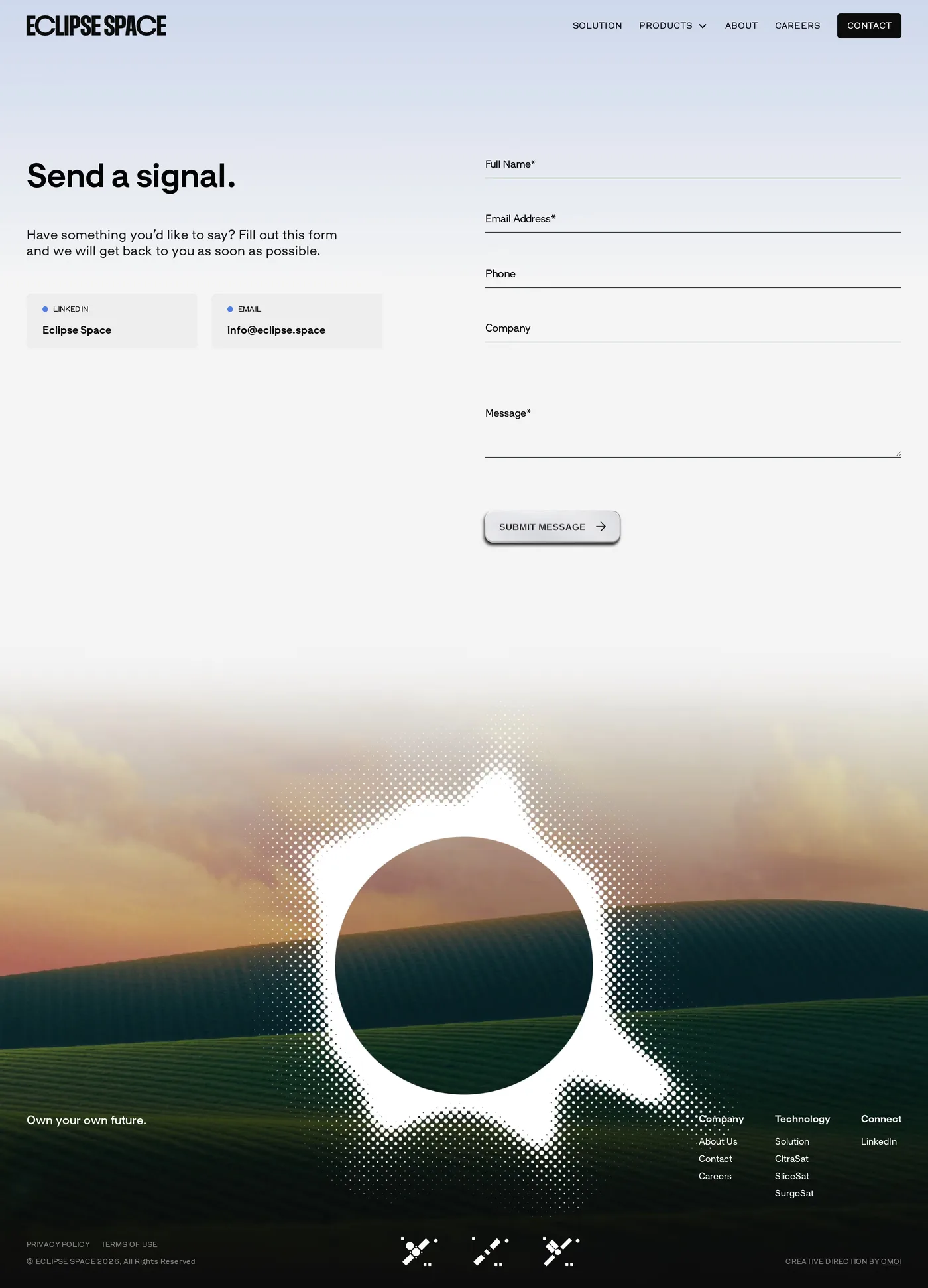 Eclipse Space — screenshot of the contact page