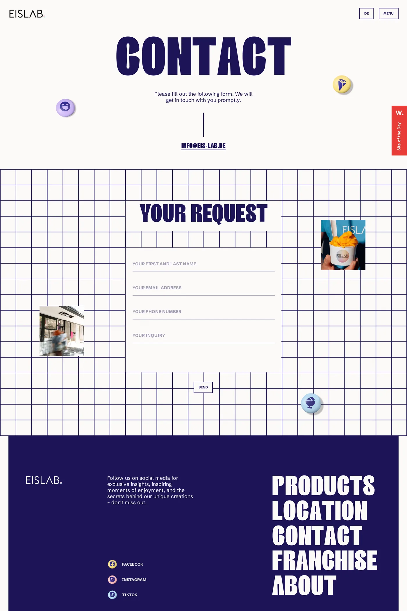 Eislab — screenshot of the contact page