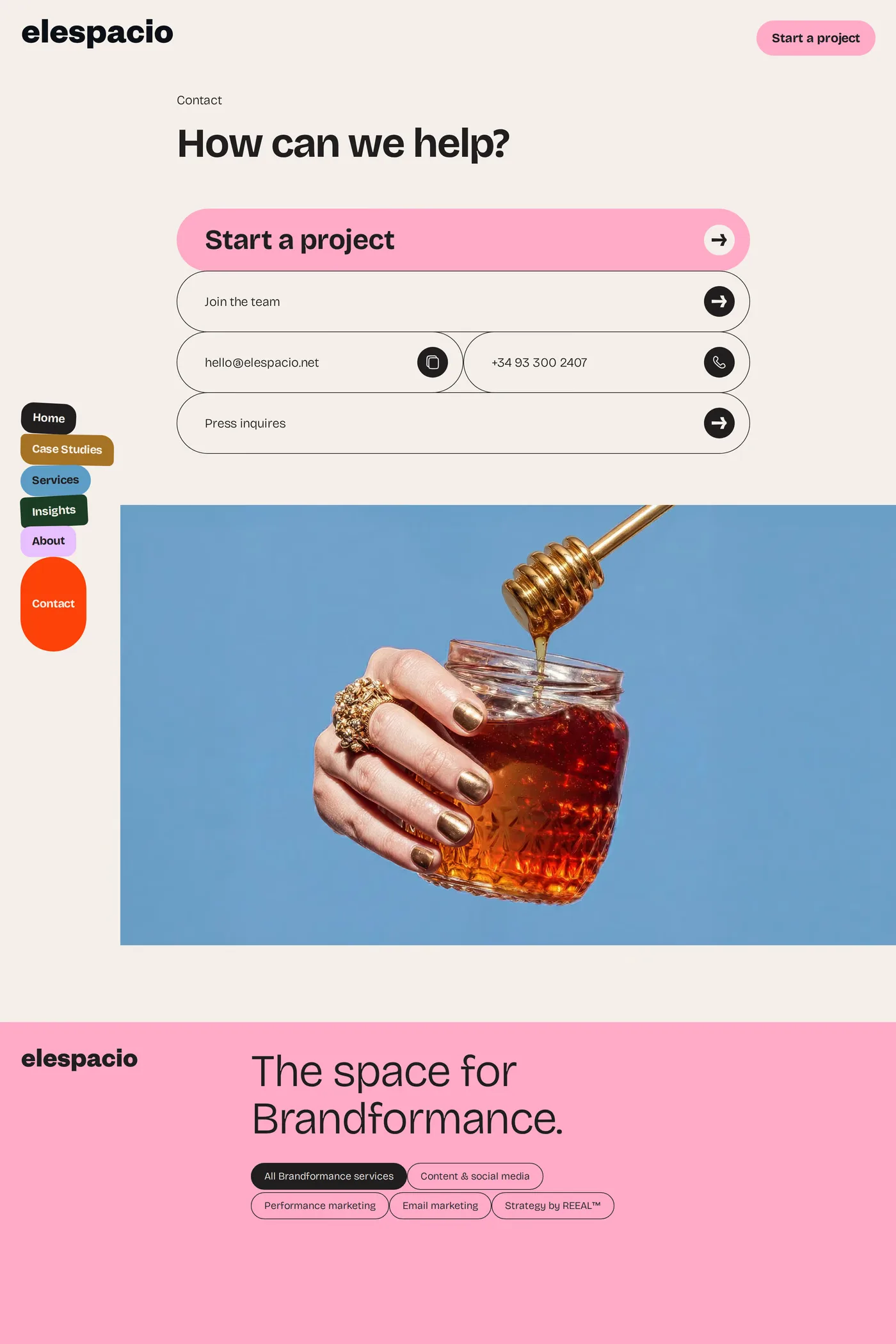 Elespacio — screenshot of the contact page