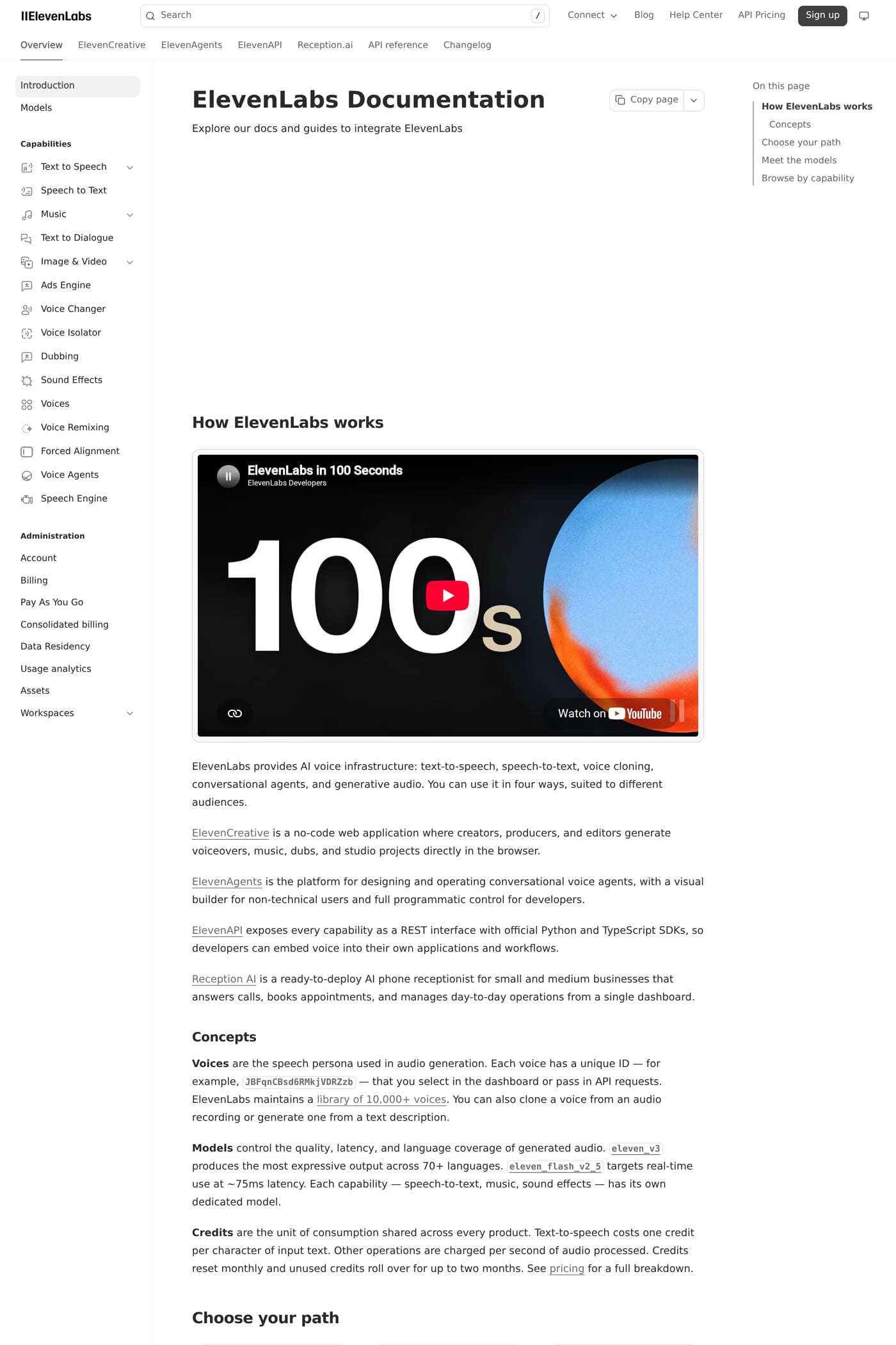 ElevenLabs docs page
