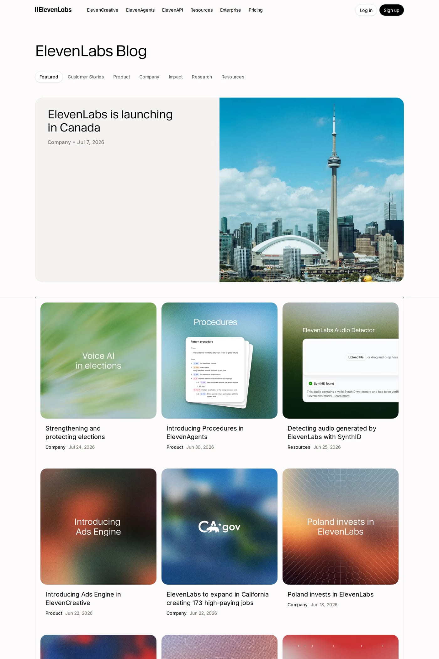 ElevenLabs Studio — screenshot of the blog page