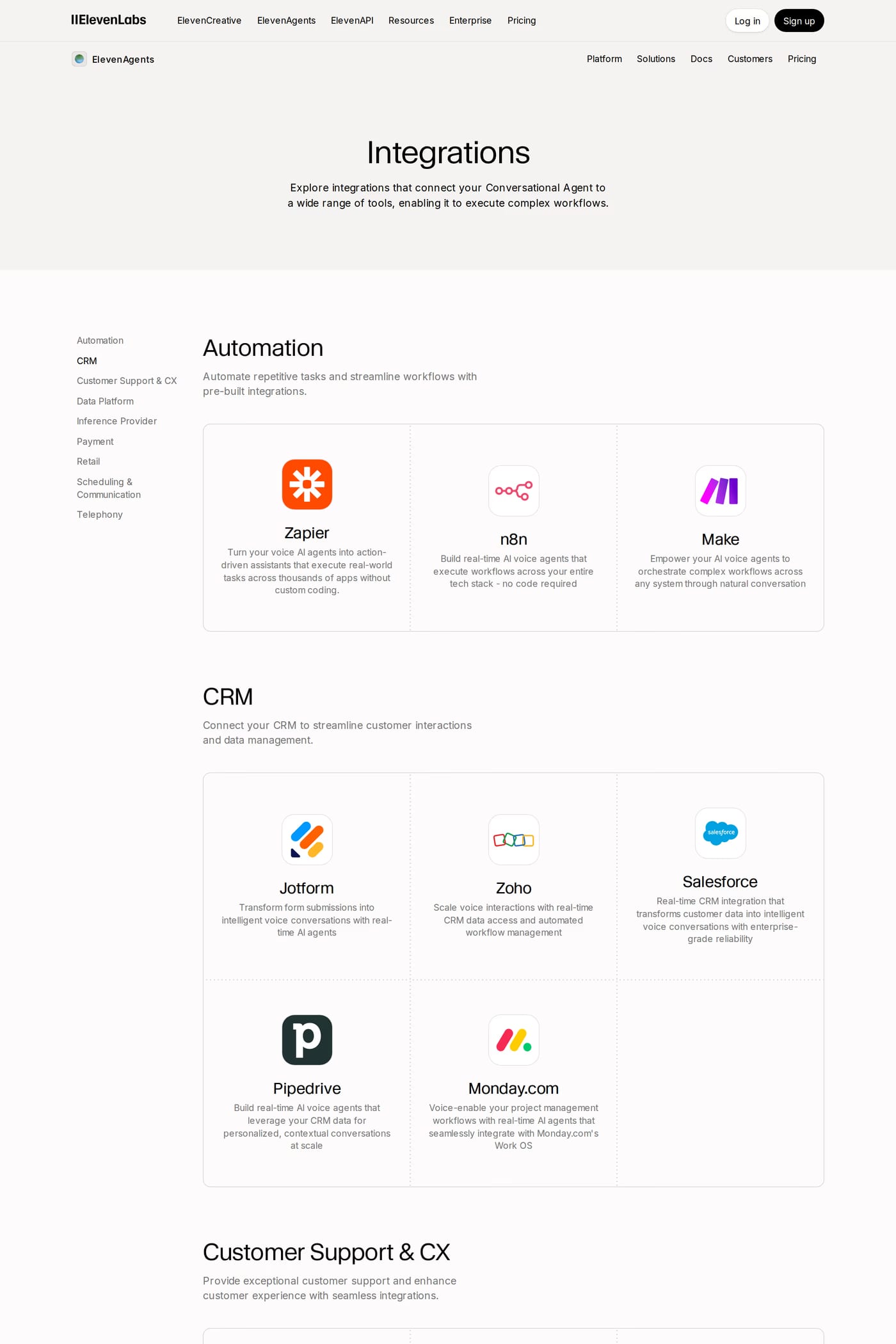 ElevenLabs Studio integrations page