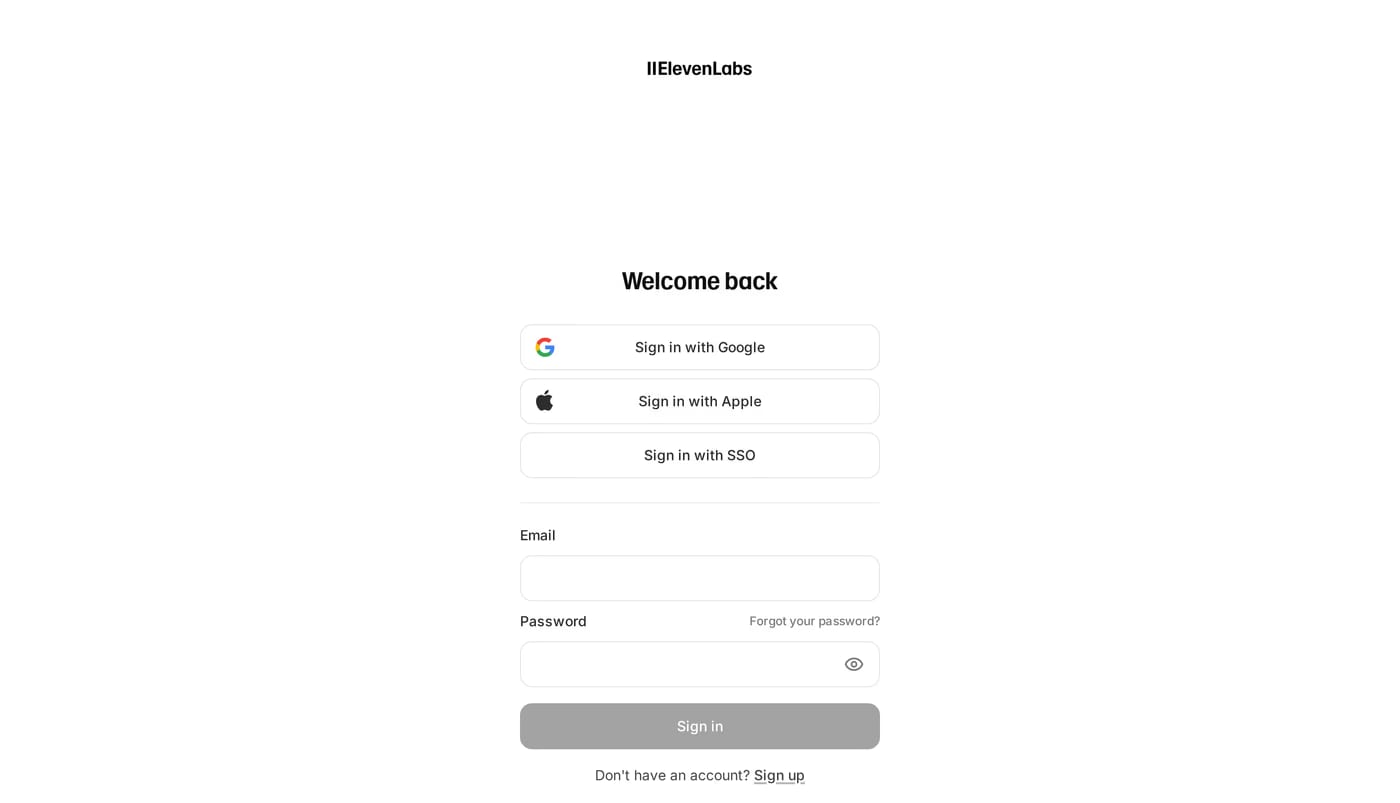 ElevenLabs Studio — screenshot of the login page
