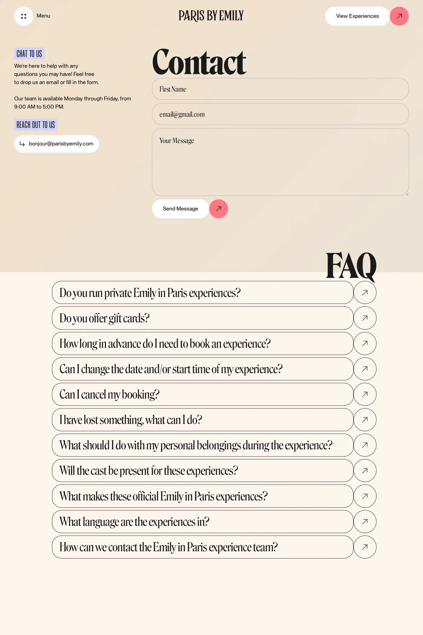 Emily in Paris — screenshot of the contact page