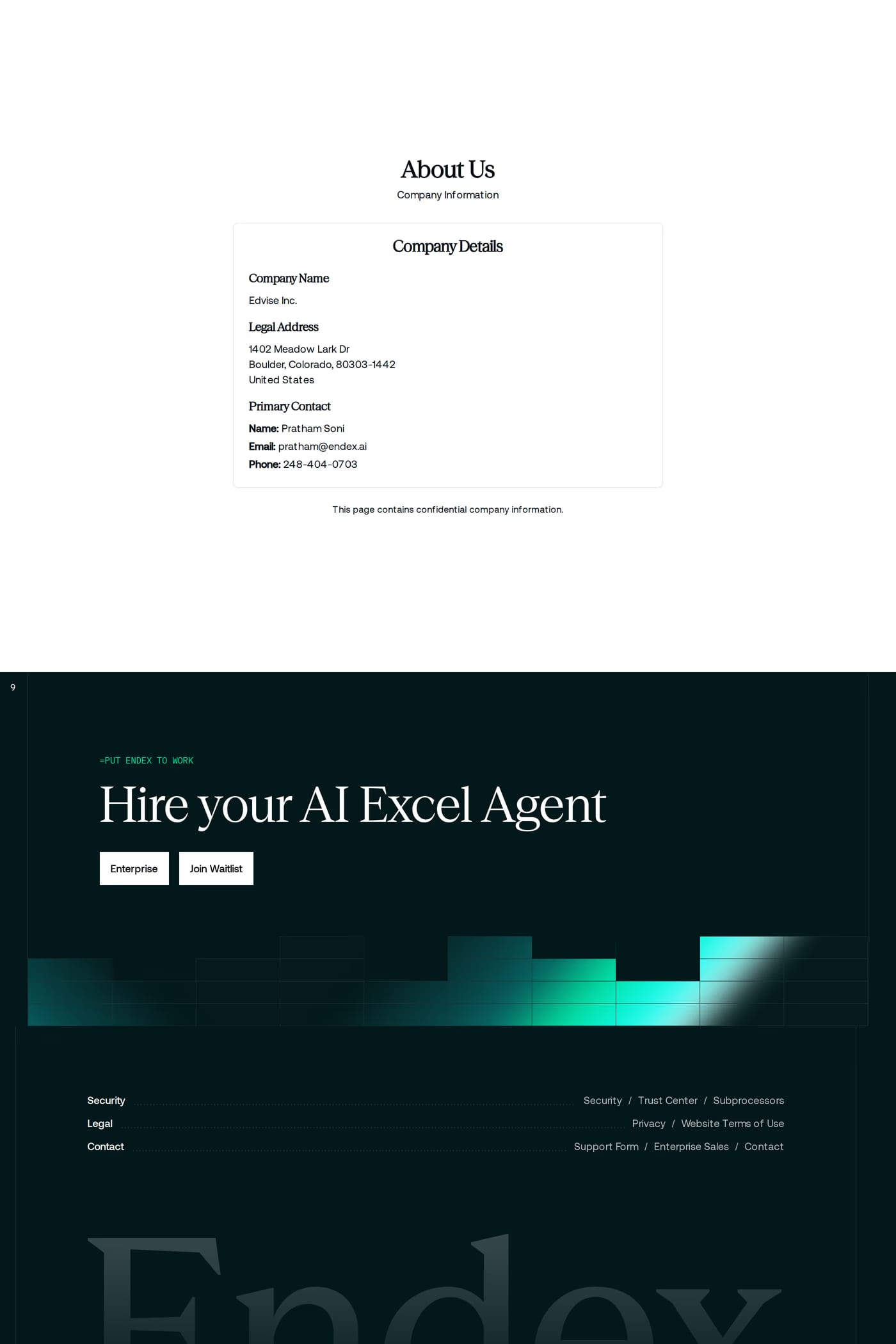 Endex — screenshot of the about page