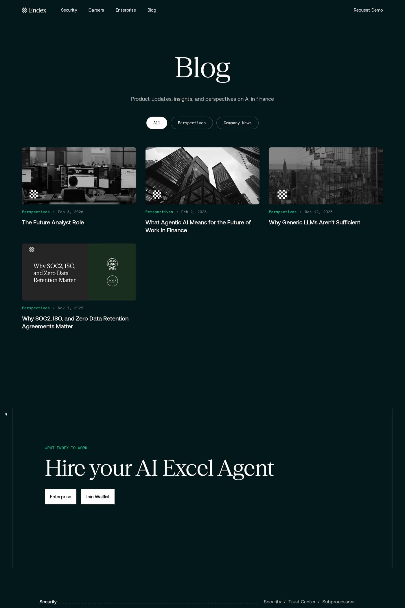 Endex — screenshot of the blog page