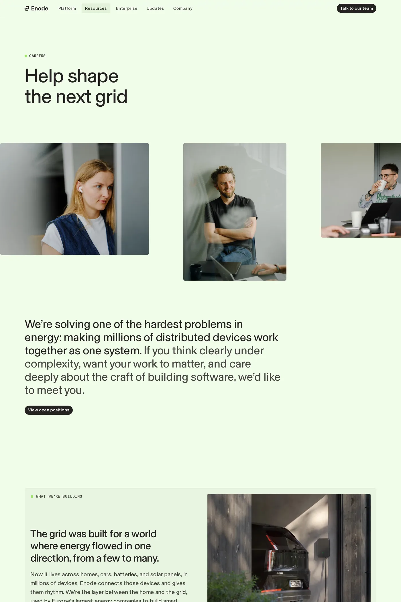 Enode — screenshot of the careers page