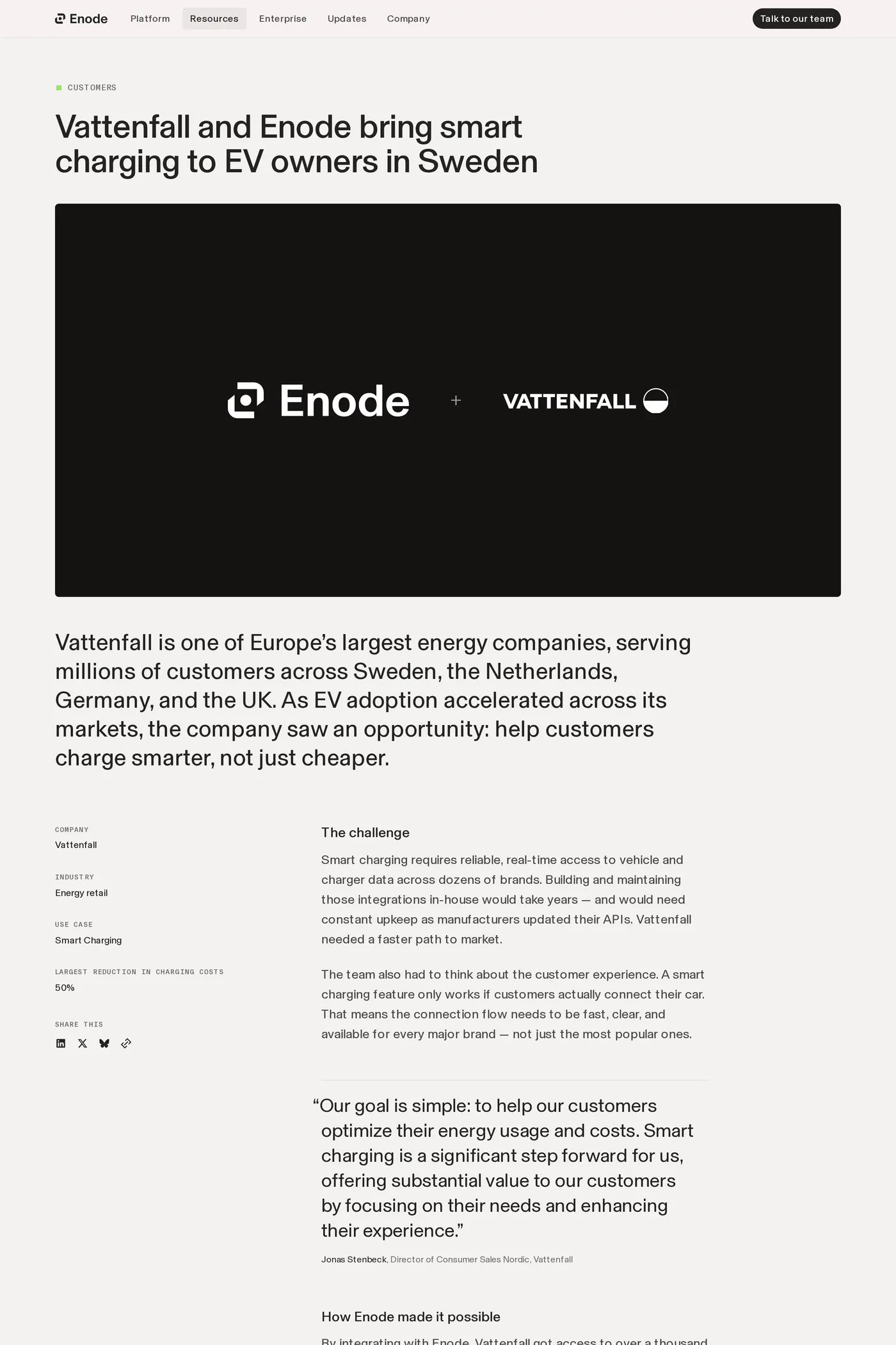 Enode — screenshot of the case studies page