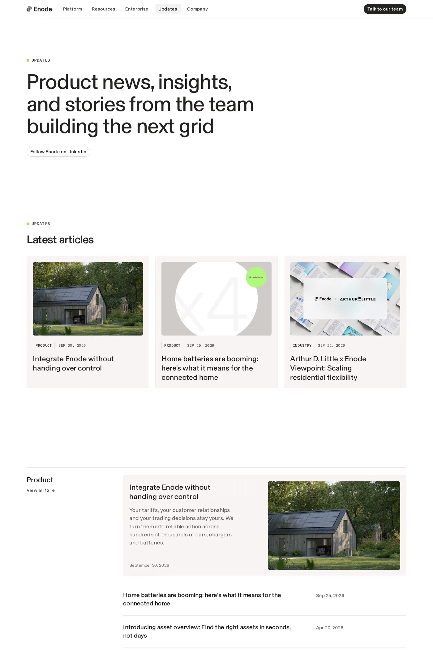 Enode — screenshot of the changelog page