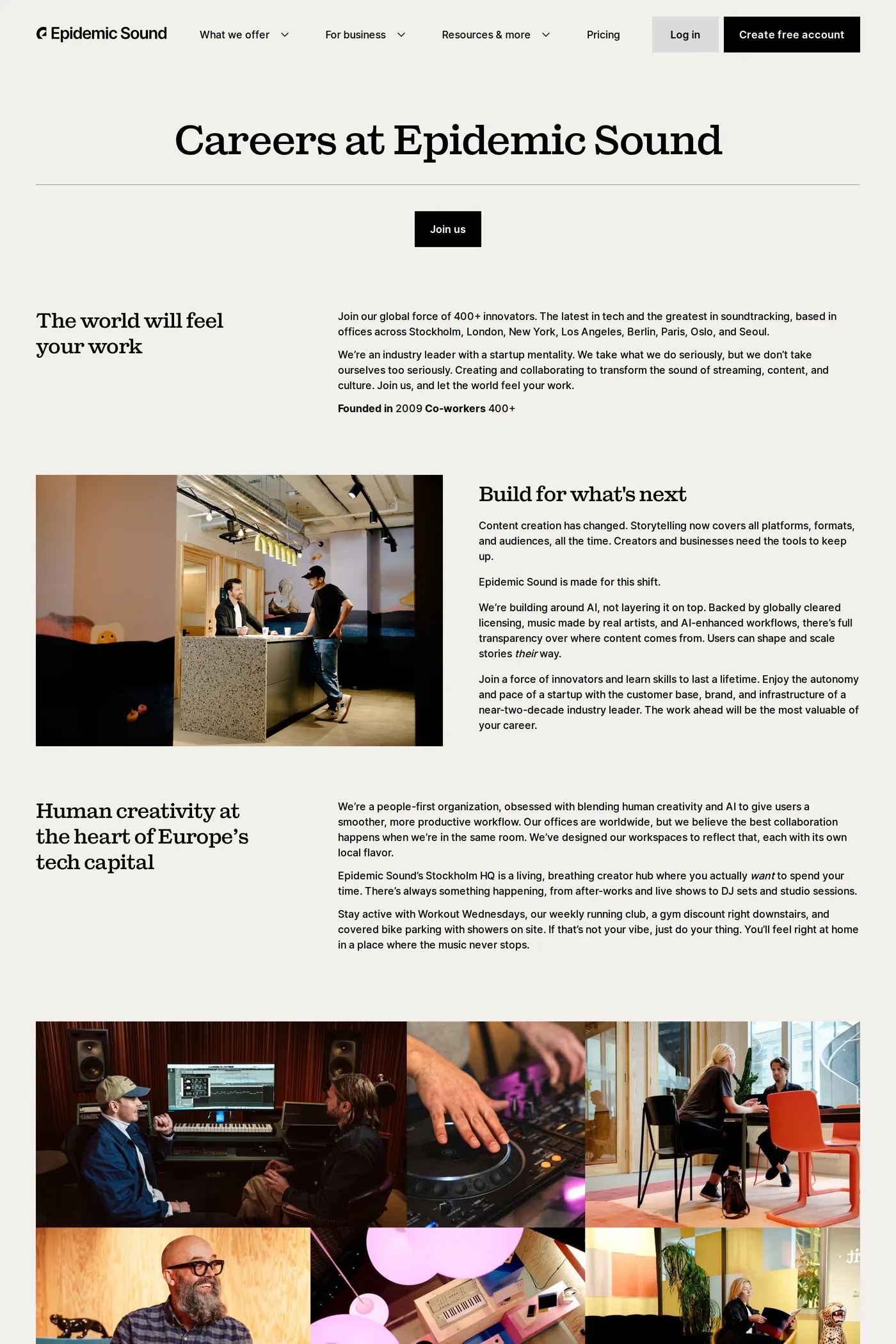 Epidemic Sound — screenshot of the careers page