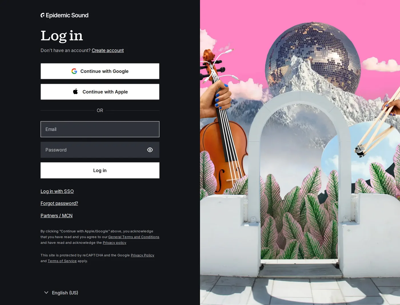 Epidemic Sound — screenshot of the login page