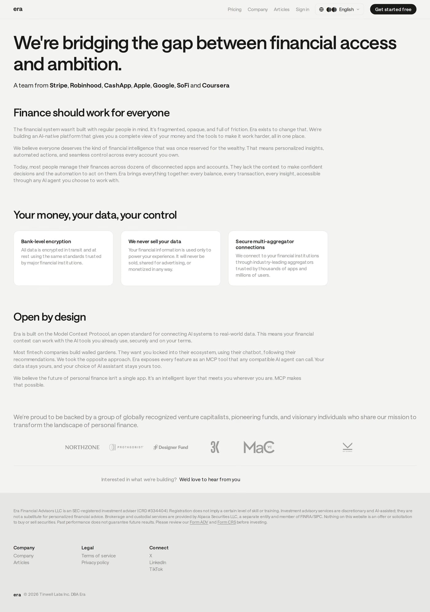 Era — screenshot of the about page
