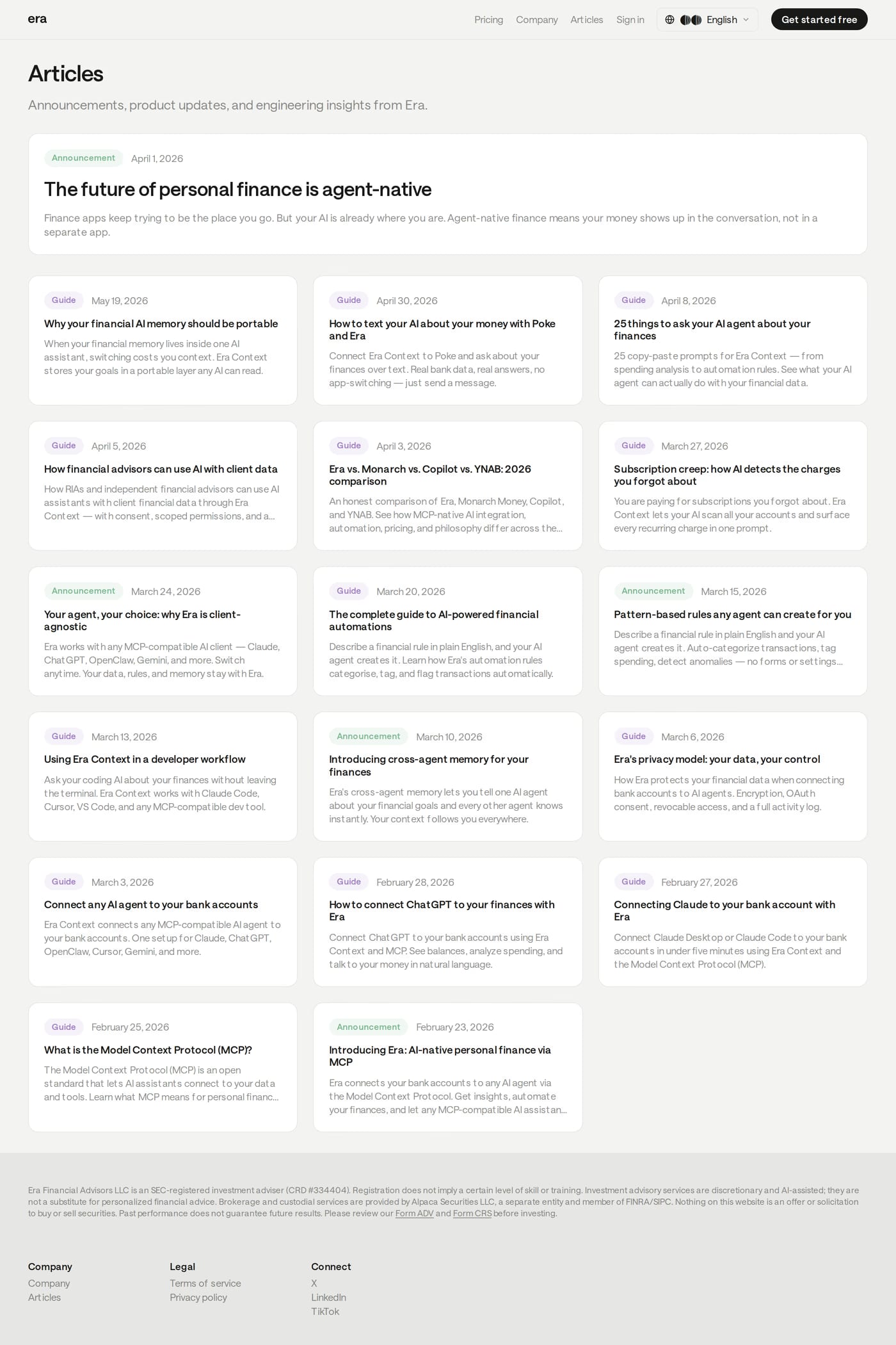 Era — screenshot of the blog page