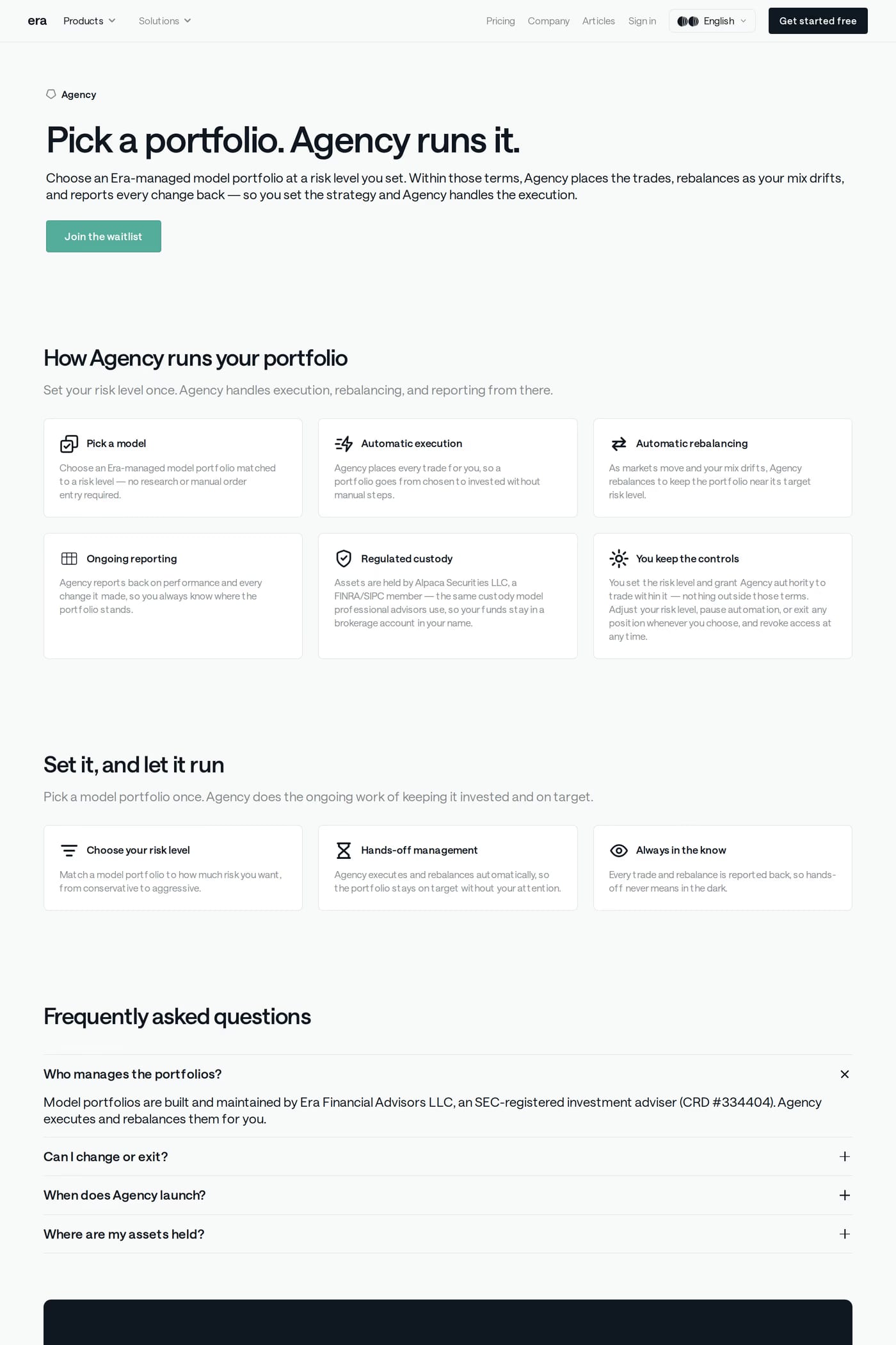 Era — screenshot of the features page