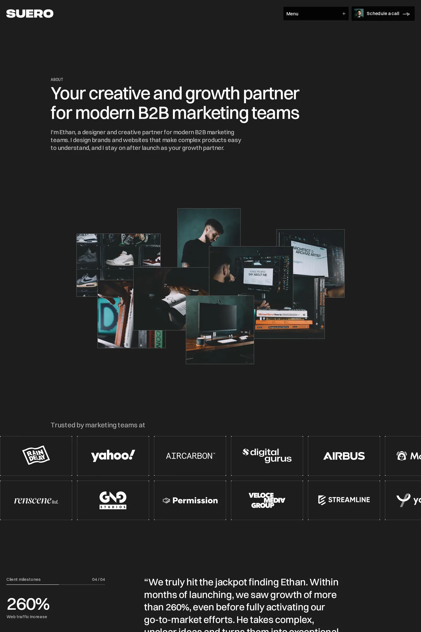Ethan Suero — screenshot of the about page