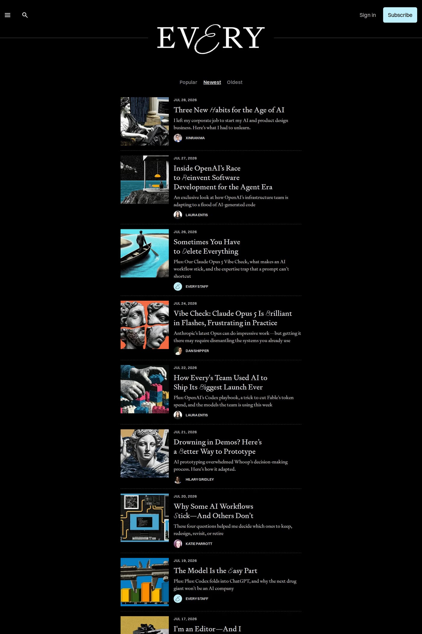 Every — screenshot of the blog page