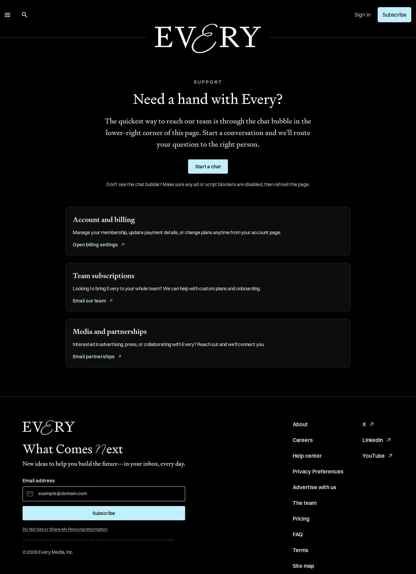 Every — screenshot of the contact page