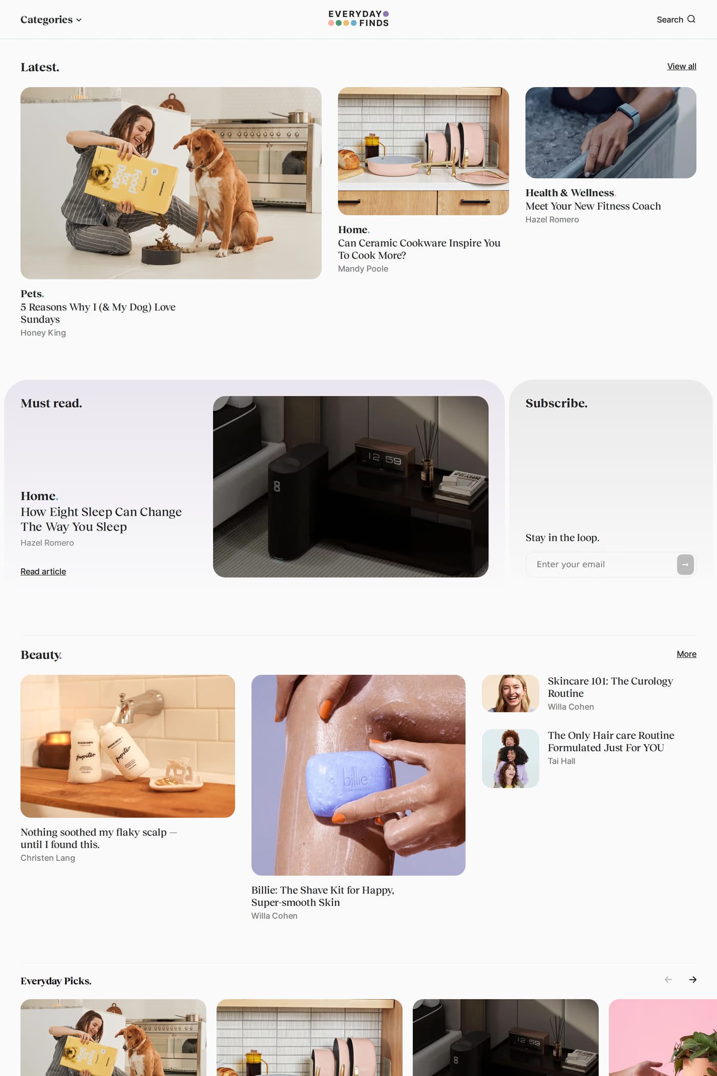 Everyday Finds — screenshot of the blog page