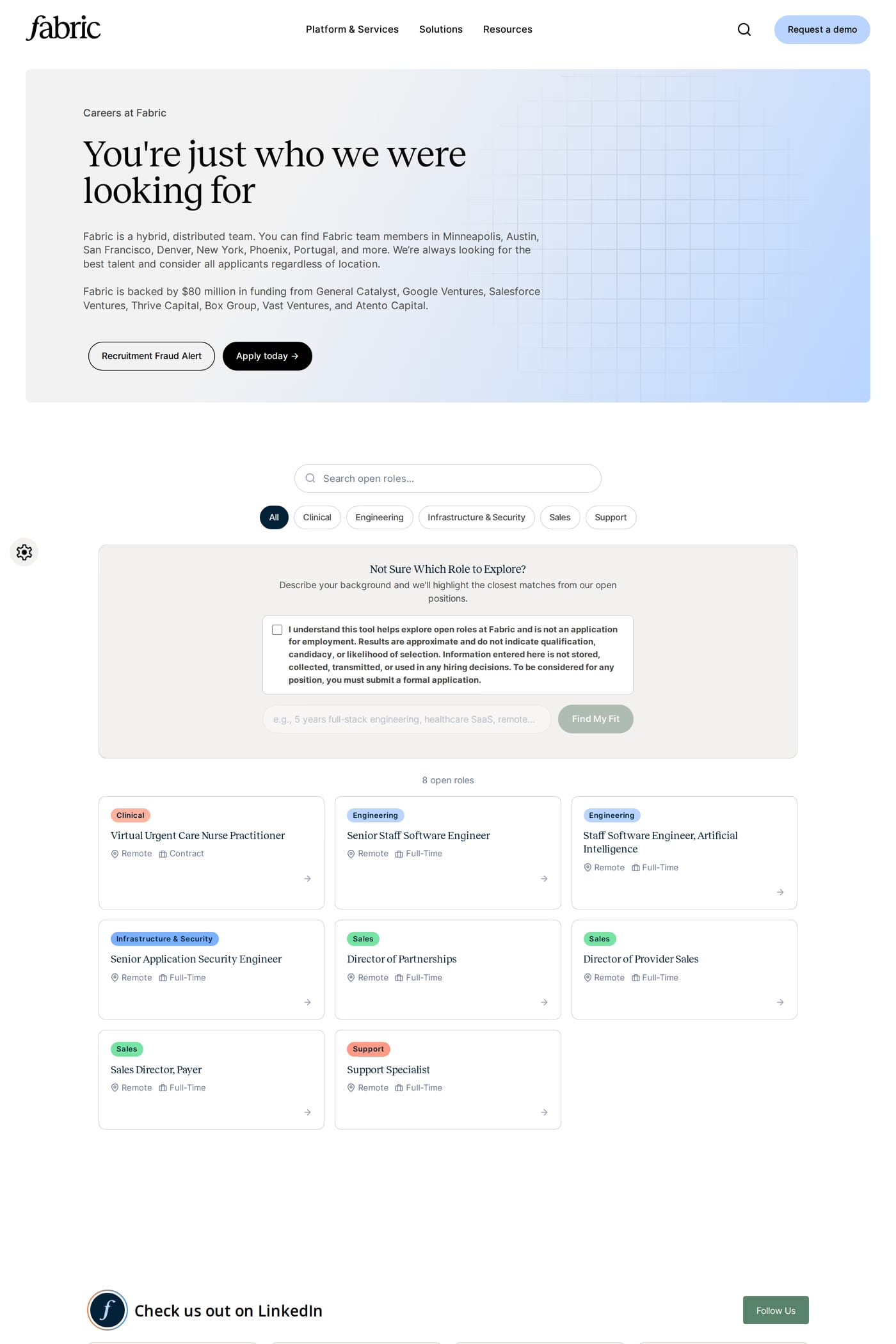 Fabric — screenshot of the careers page