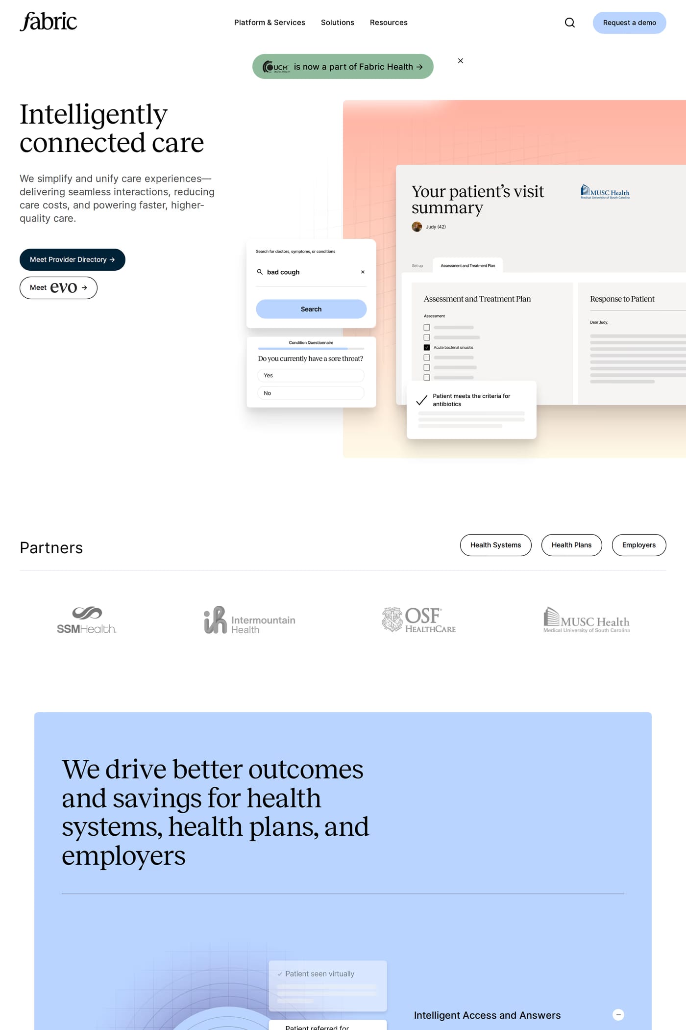Fabric — screenshot of the features page