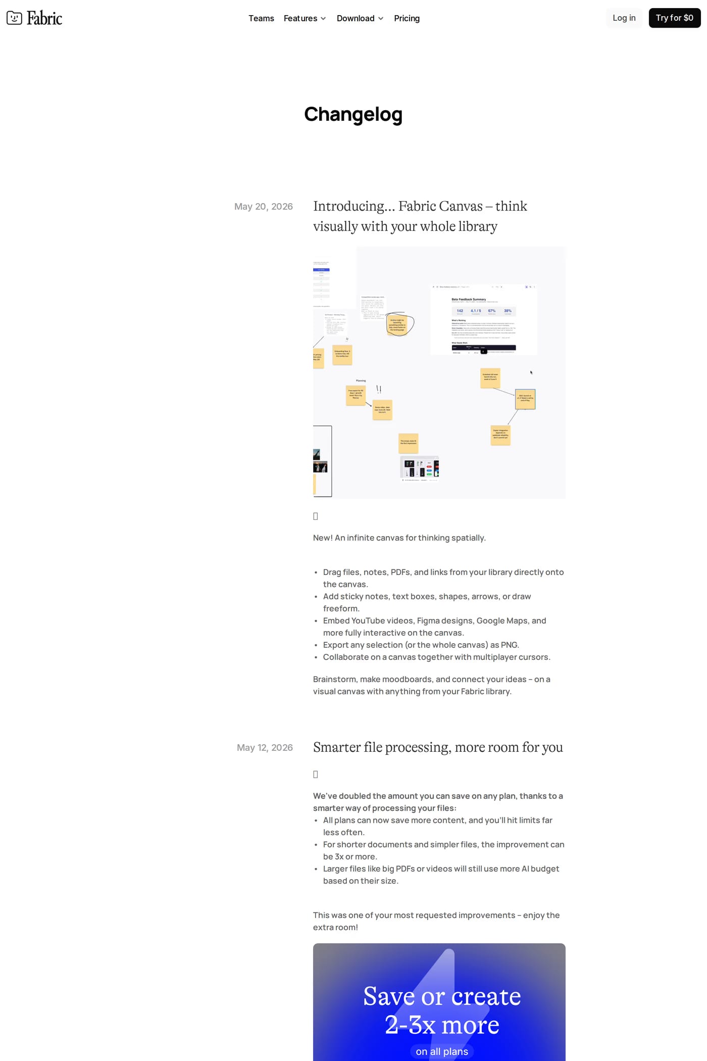 Fabric changelog page